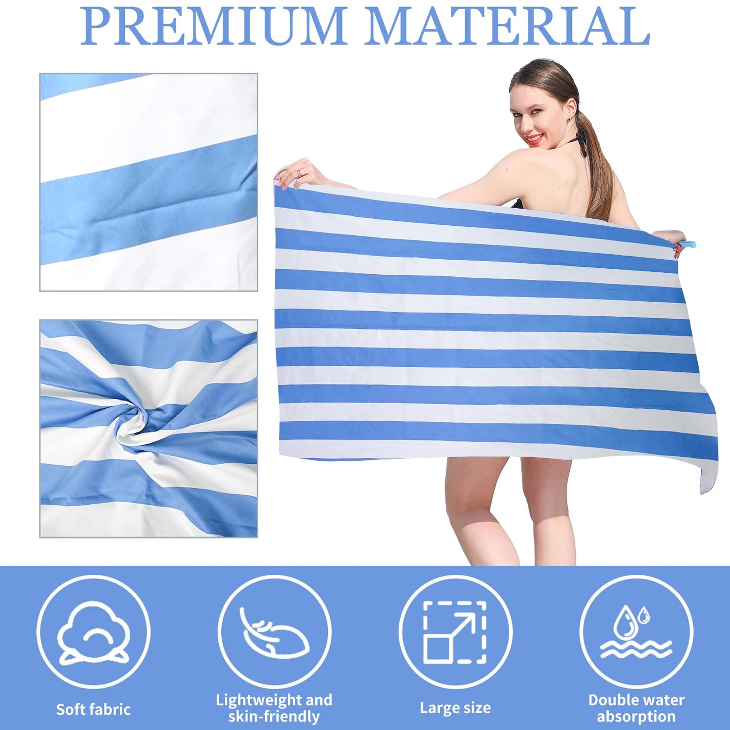 TMEOG Microfibre Beach Towels 2 Pack 180x80cm Extra Large Sand Free Beach Towel for Adults Compact Thin Travel Towel Women Men Lightweight Swim Pool