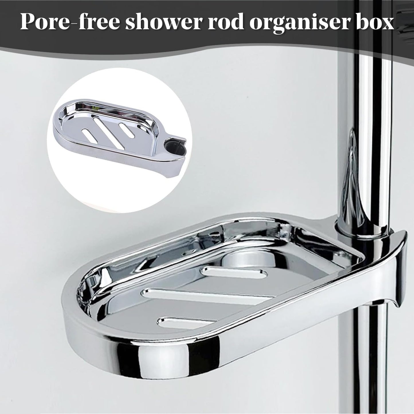 360° Swivel Clip-On Soap Dish, Non-Slip Tray for 24mm Shower Poles, Silver
