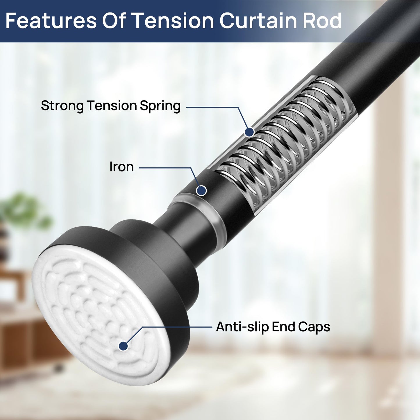 Matte Black Extendable Curtain Poles Shower Curtain Rod 81-137cm Tension Pole No Drilling, Never Rust Non-Slip Telescopic Pole for Clothes
