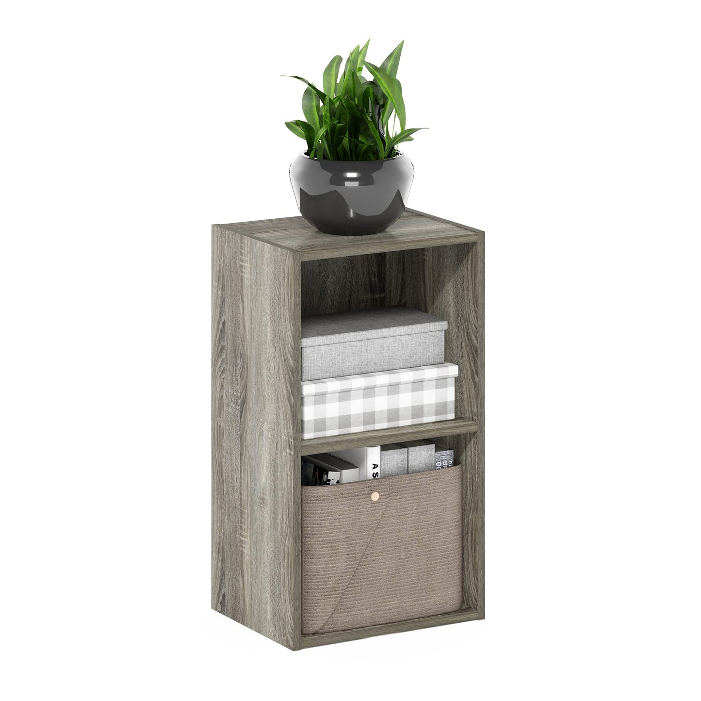Furinno PASIR Book Shelf, 2-Tier Modern Bookshelf, Open Shelves Bookcase 9 x 12 x 21, for Living Room, Bedroom, Home Office, French Oak