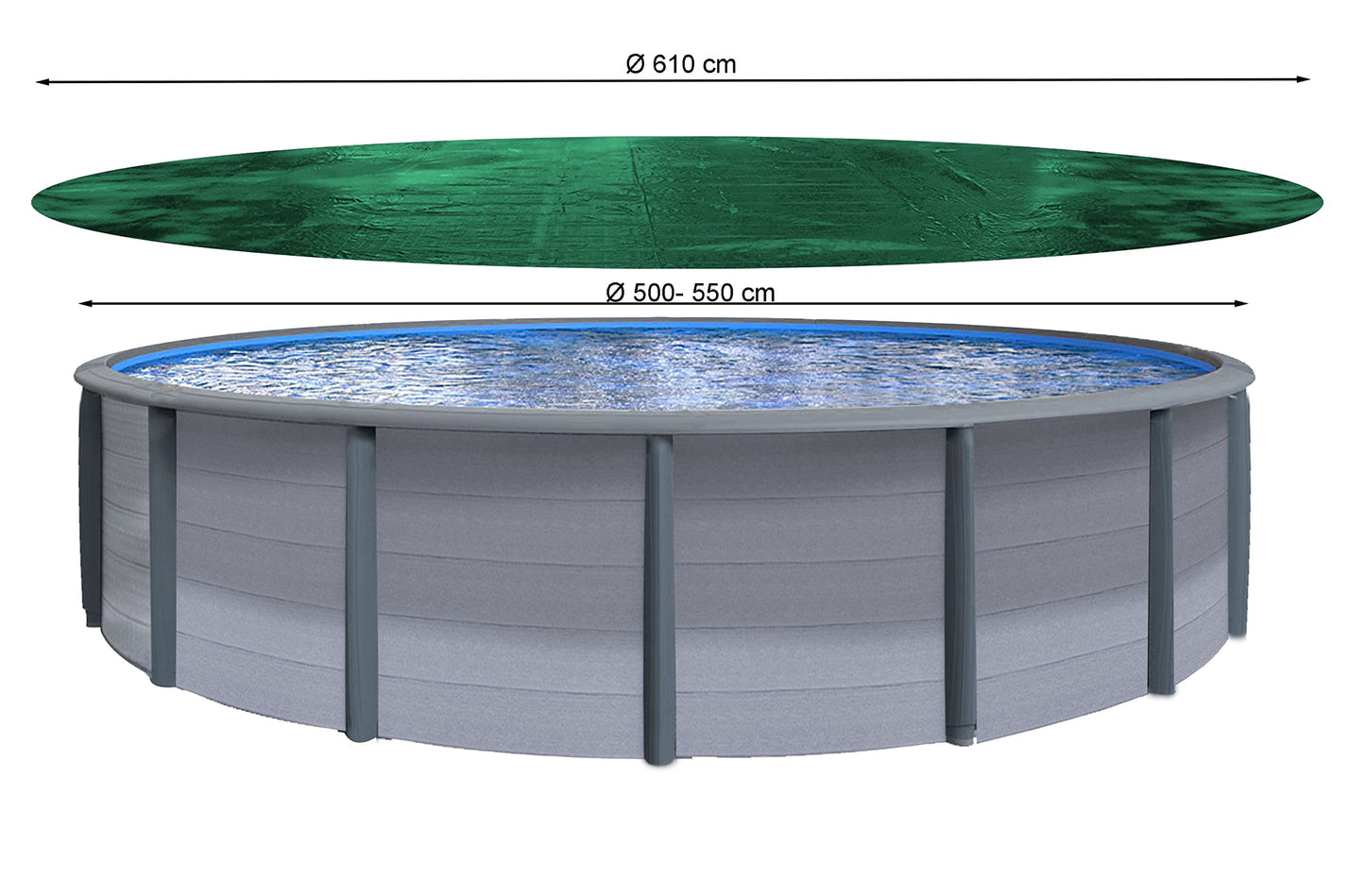 QUICK STAR Winter Swimming Pool Cover Round 180g/m? for Poolsize 500-550cm (18ft) Tarpaulin dimension ? 610cm Green