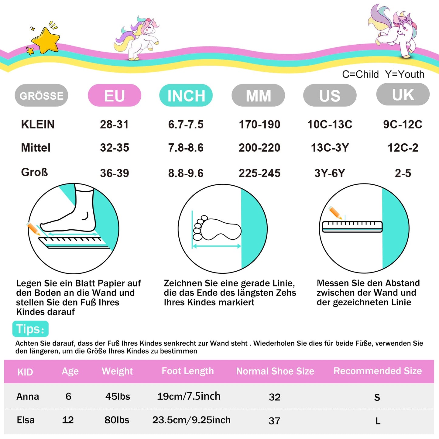 SULIFEEL Rainbow Unicorn Adjustable Light up Inline Skates for Kids Girls and Boys Beginner Skates with Illuminating Wheels,Large