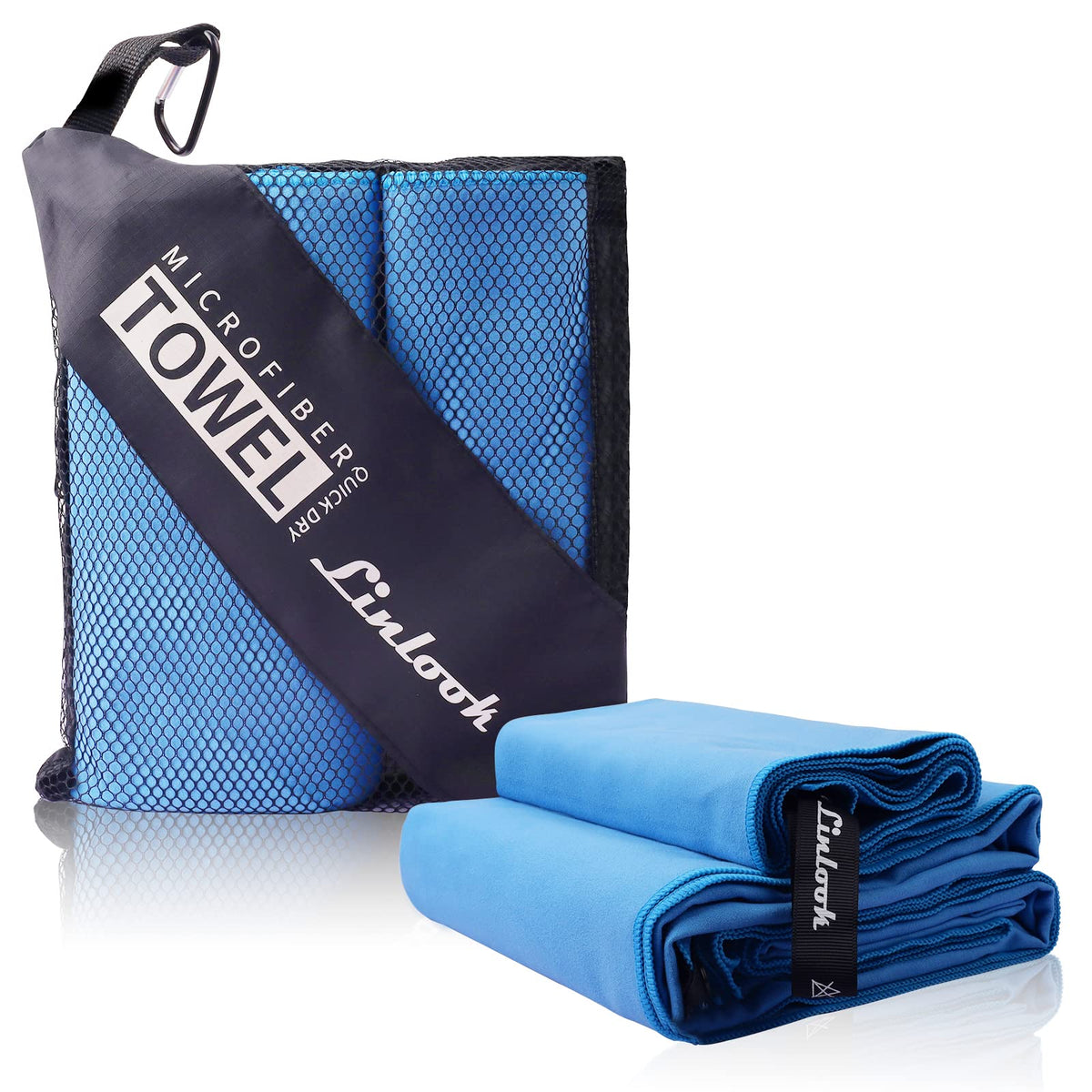 Linlook Microfibre Travel Towel - Large (160 x 80 cm) + Small (80 x 40 cm) - Quick Drying Sports Gym Beach Towel - Compact for Men and Women