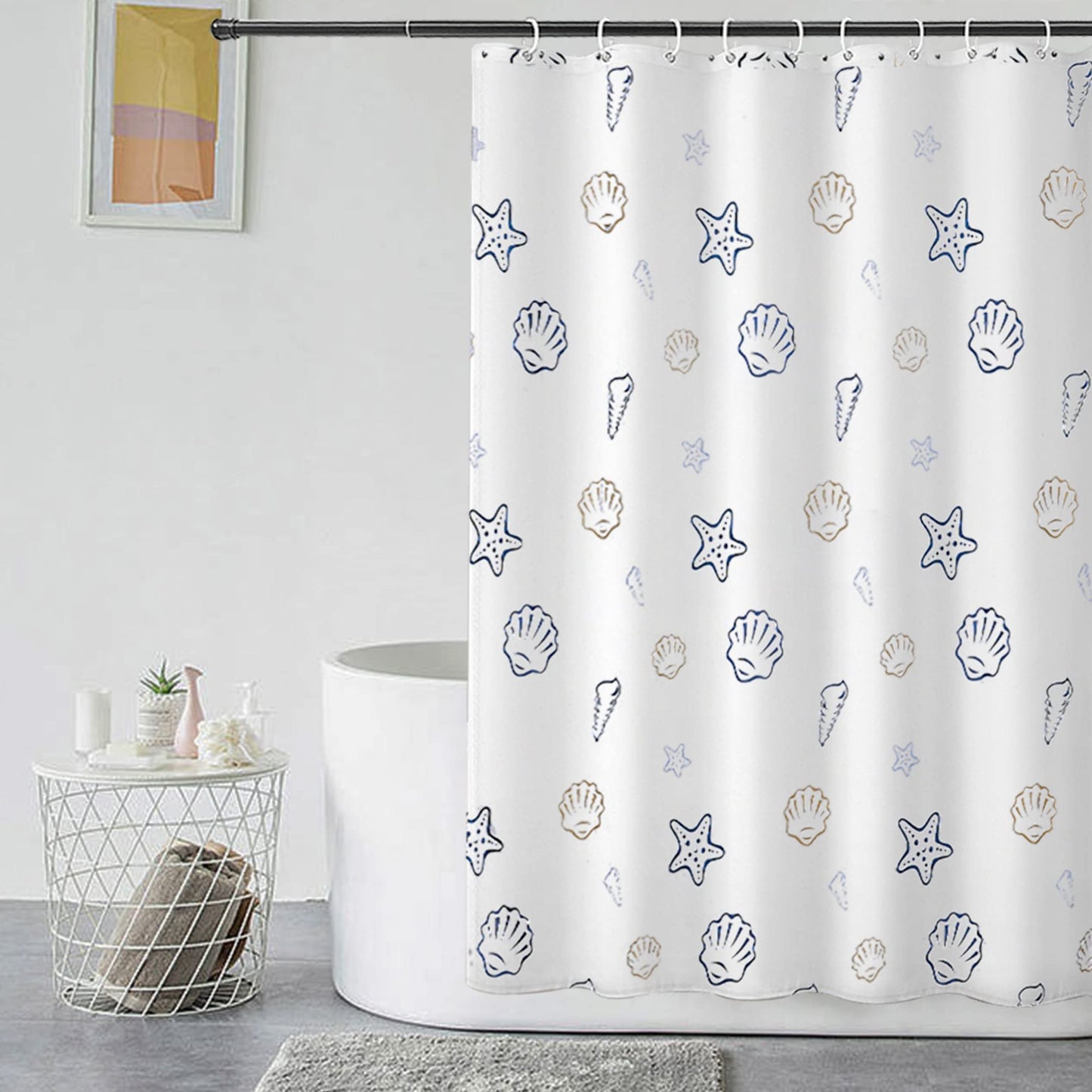 GERUIKE Weighted Shower Curtain 180 x 180 cm, Waterproof Anti-Mould Textile 130GSM Polyester Fabric, Machine Washable with 12 Rings & Cartoon Style