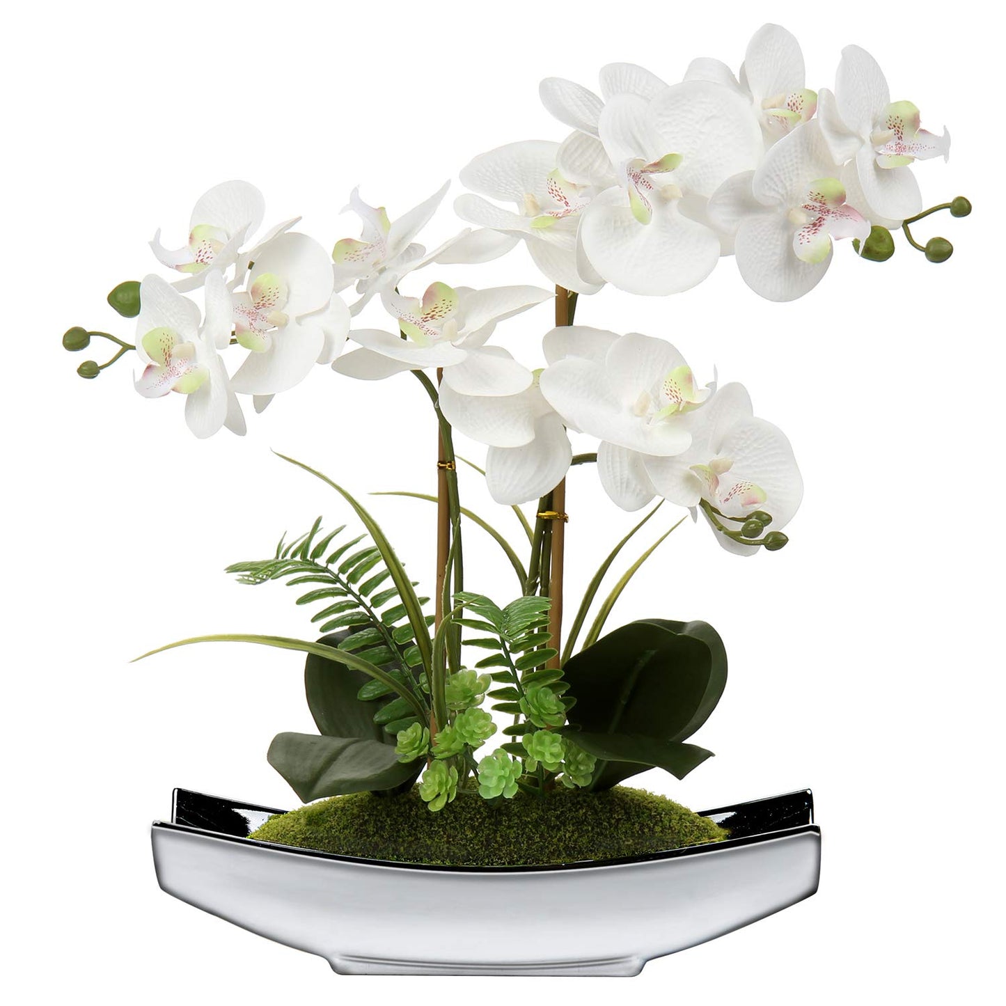Briful 15" Artificial Phalaenopsis Flowers Arrangement Artificial Orchid Bonsai in Silver Pot Fake Flowers Silk Orchid Flower for Table Centerpieces