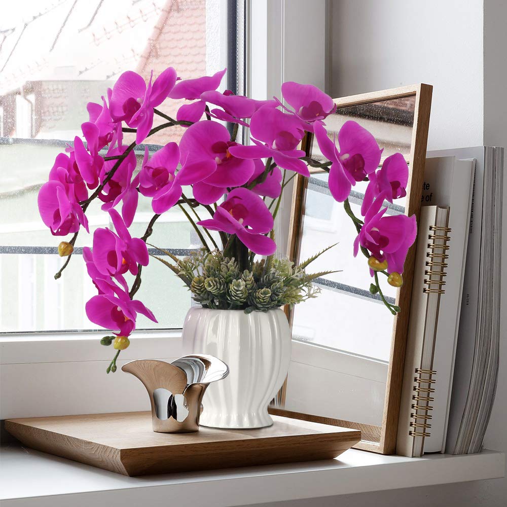 LESING Artificial Flowers Ochids Plants Fake Orchid in Pot Artificial Flowers with Vase Orquidea Faux Orchid for Home Indoor Decoration (Style 4,White