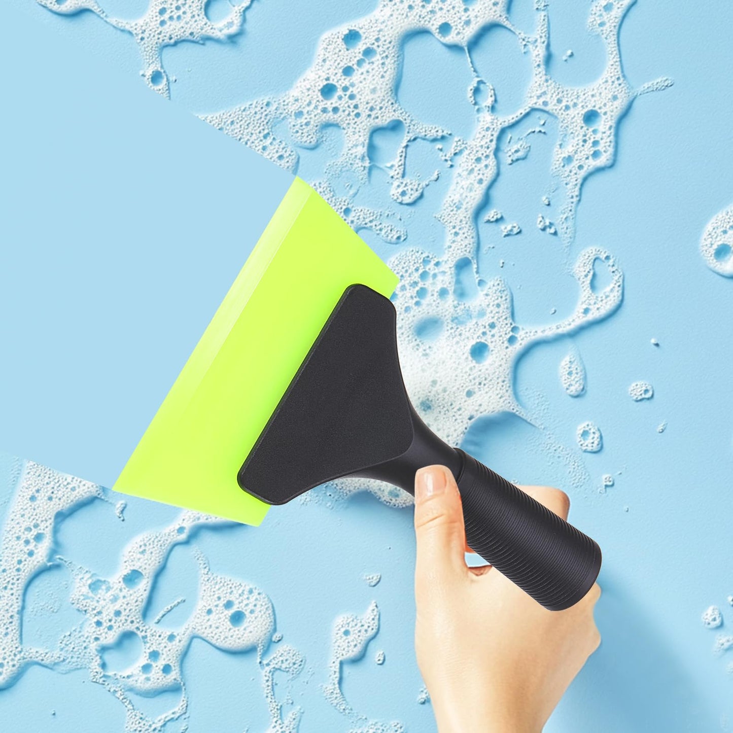 sourcing map 6 Inch Shower Squeegee for Glass Doors, All-Purpose Bath Squeegee with Handle for Bathroom Window Mirror Car Glass, Black/Black