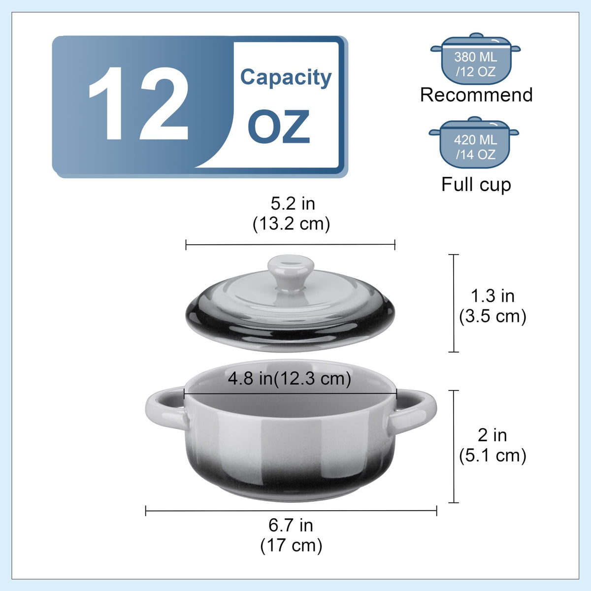 LOVECASA Small Casserole Dish for Oven,12 OZ Ceramic Mini Cocotte Set,French Onion Soup Bowls with Lids and Handle,Ramekins for Stews,Lasagna,Set of 4