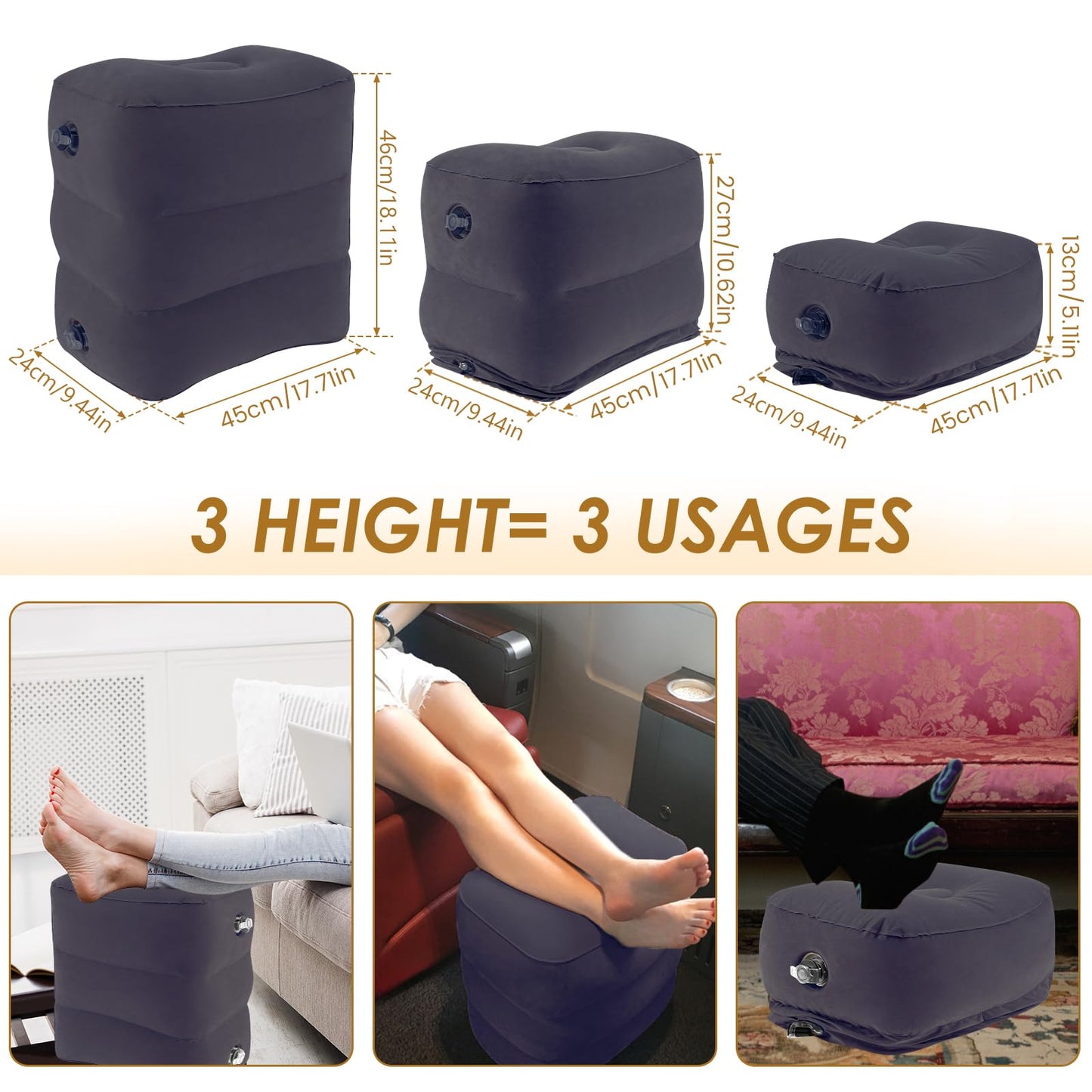 HAIJED Inflatable Foot Rest Pillow, 3 Layer Height Adjustable Inflatable Travel Foot Rest