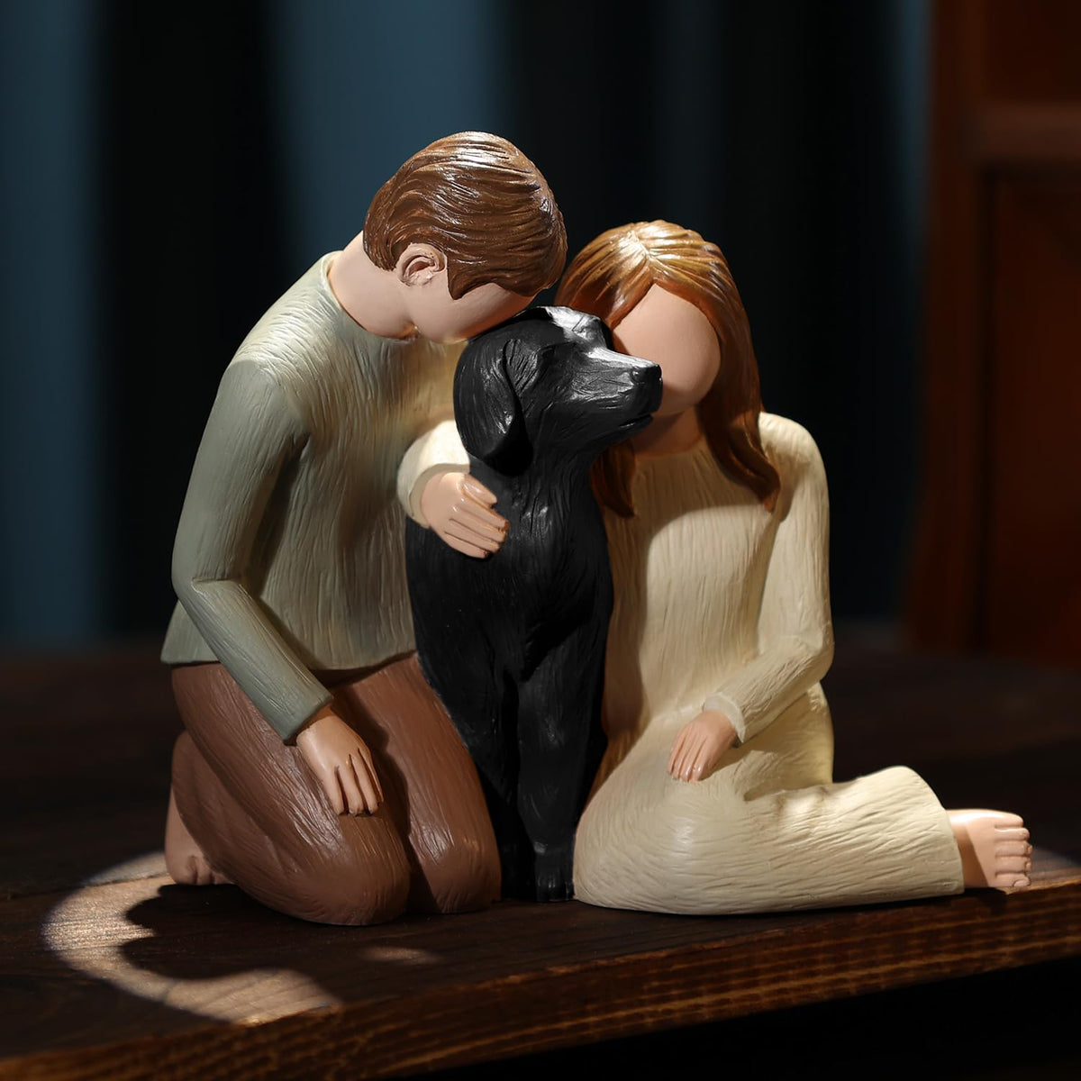 Carracci Couple with Black Dog Figurines Ornaments, Loss of Dog Sympathy Gift, We are A Family Black Dog Memorials Statues for Dog Lovers