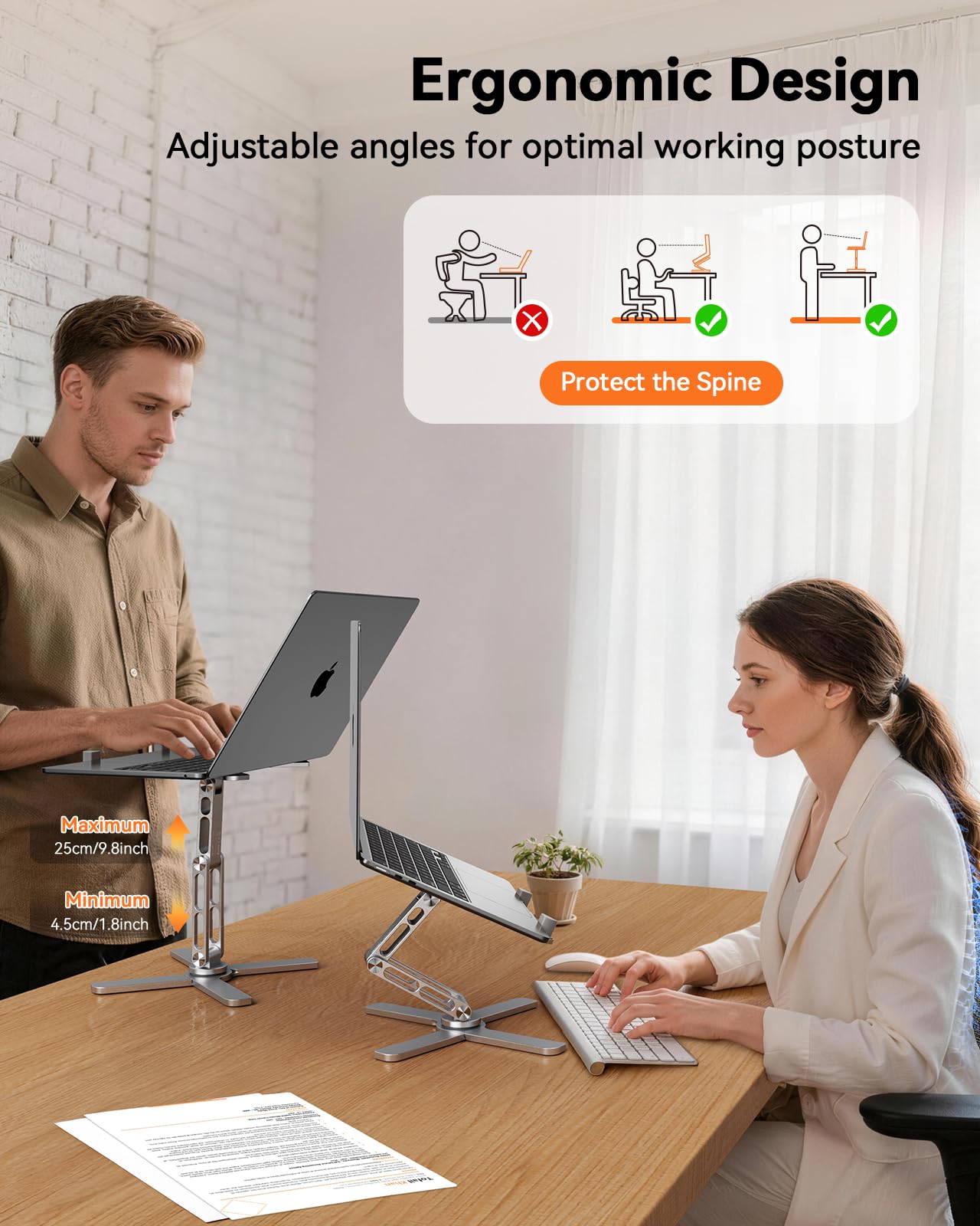TECKNET Laptop Stand for Desk, 360° Rotating Laptop Riser, Silver