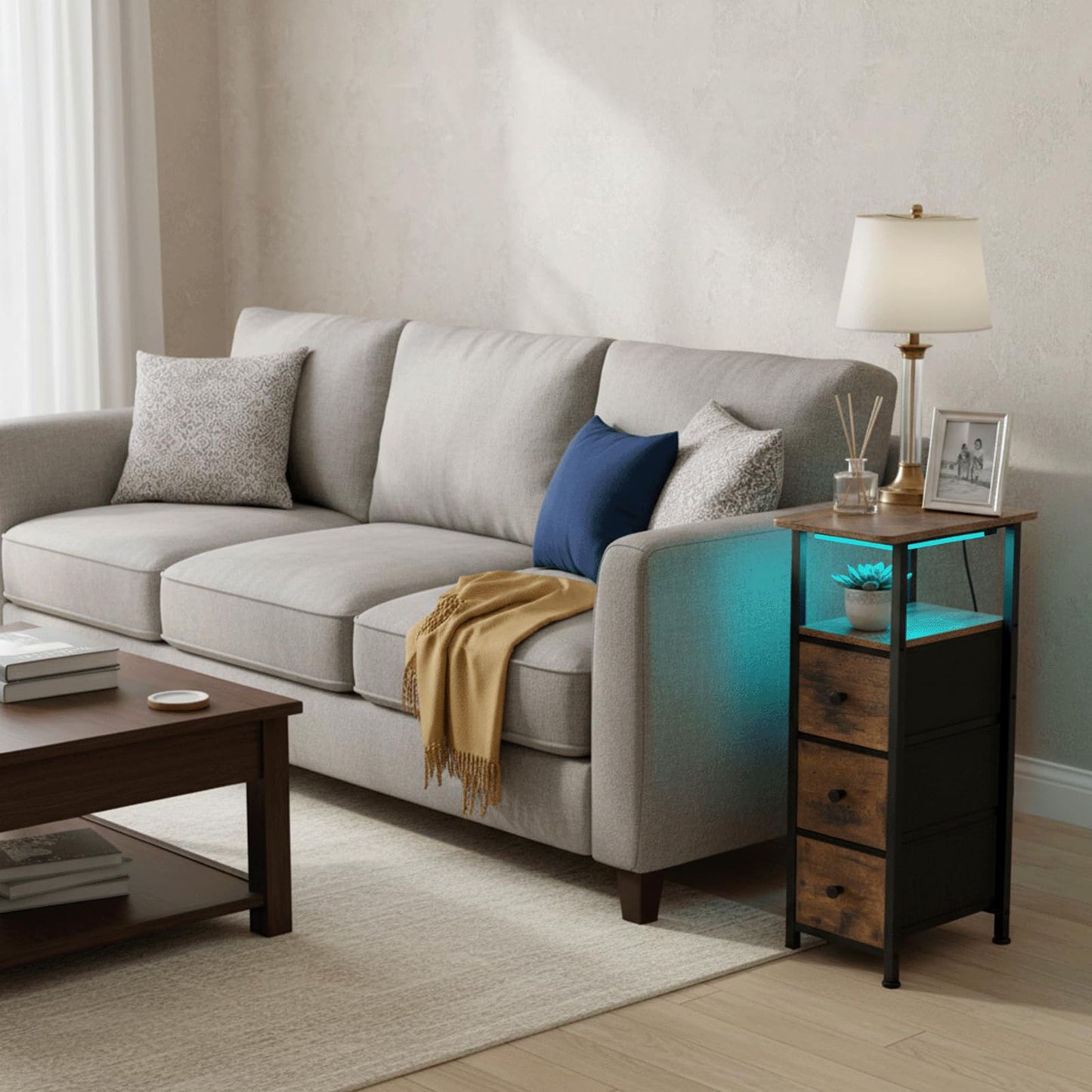 LOAKEKEL Narrow Bedside Table Set of 2, Slim Side Table for Bedroom