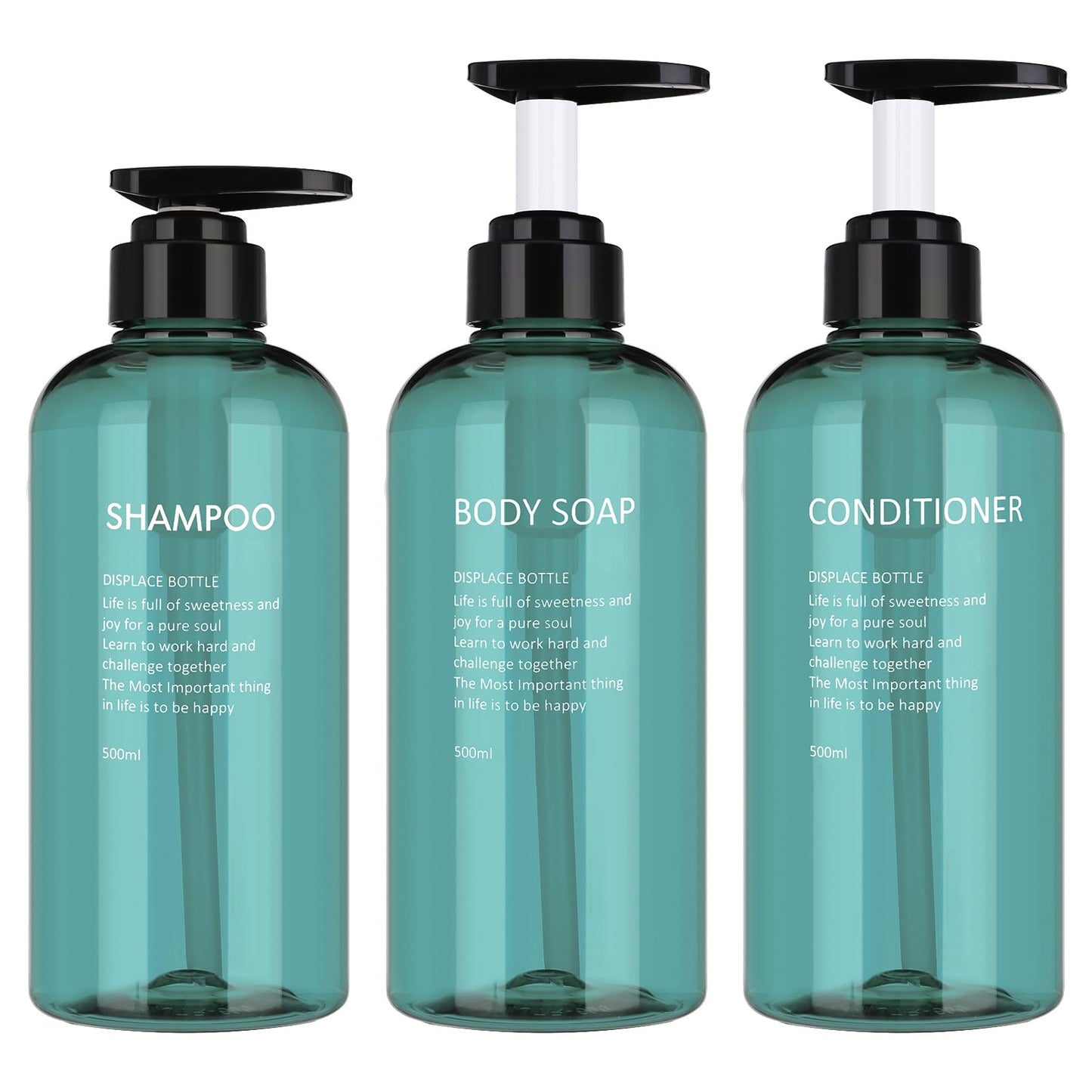 olyee 3 Pack 500ml Empty Shampoo Bottles, 17oz Blue Plastic Bottles with Pump Soap Dispenser Bottle for Bathroom or Kitchen Use - Lotions, Shampoo,