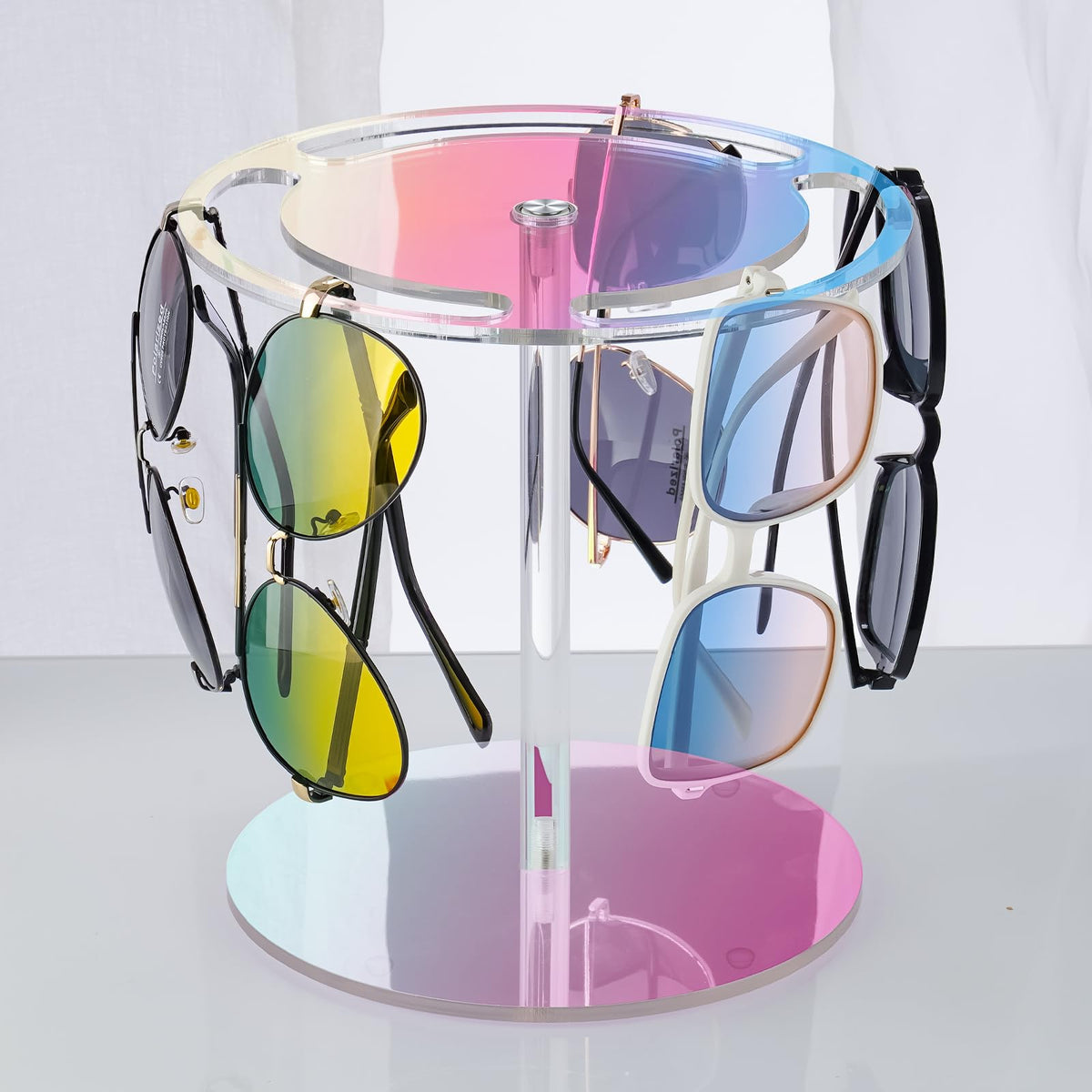 NiHome Iridescent Acrylic Rotating Sunglasses Holder Stand, Rotating Glasses Holder for Home/Retail Display