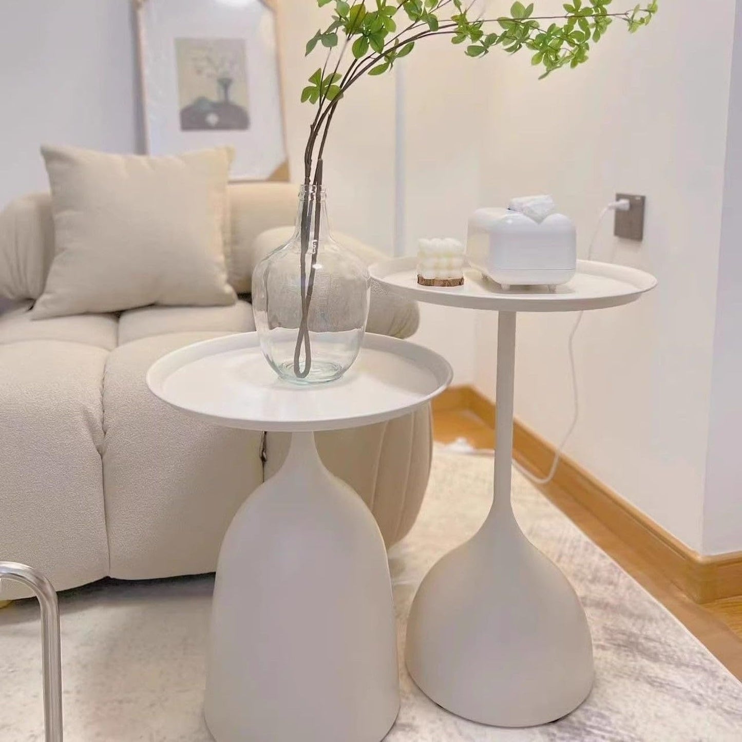 ClockUniverse White Side Tables Set of 2 – Modern Round Accent Tables, Small Bedside & End Tables for Living Room & Bedroom