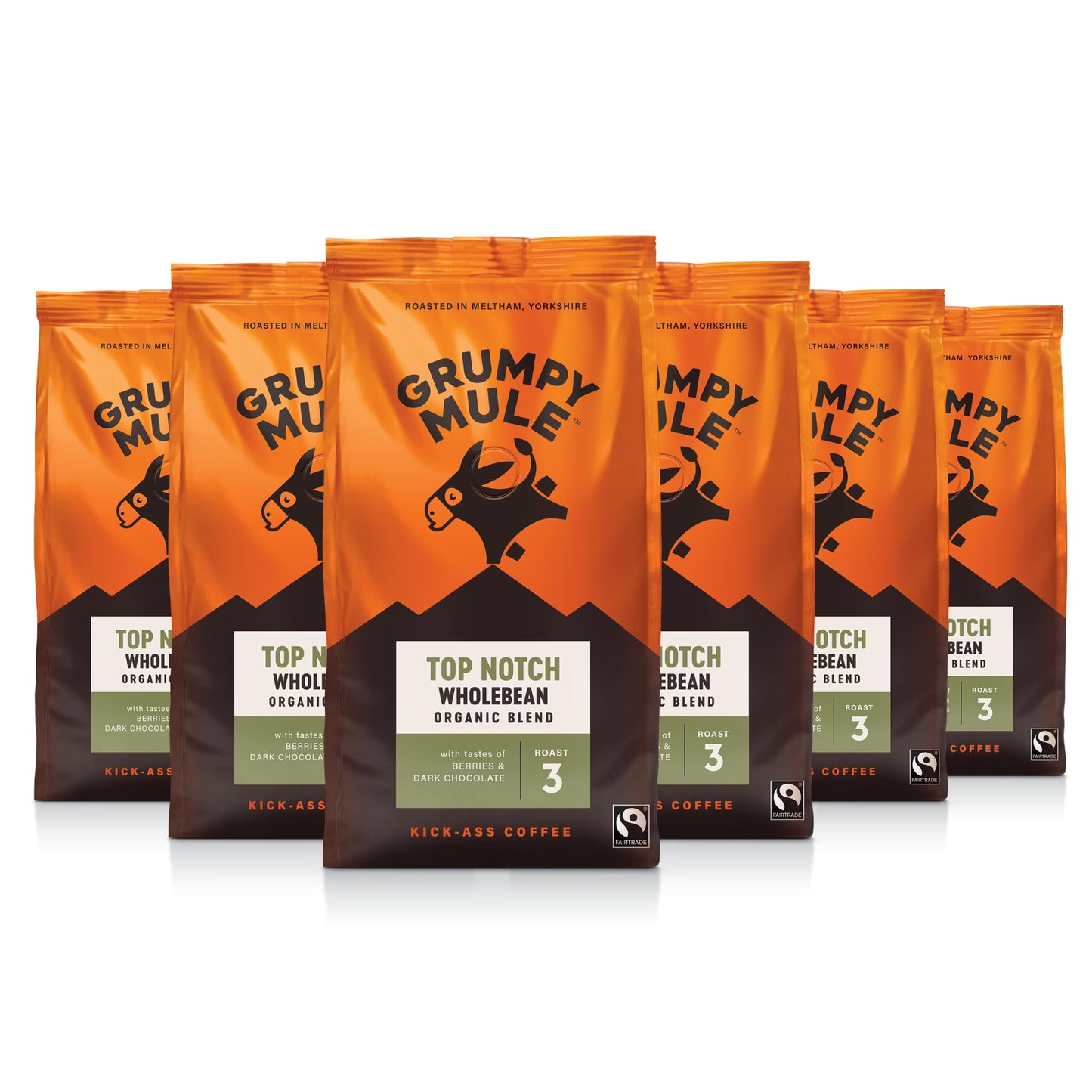Grumpy Mule Top Notch Organic Blend Whole Coffee Beans with notes of Berries and Dark Chocolate 200g (Pack of 6 - Total 1.2kg)