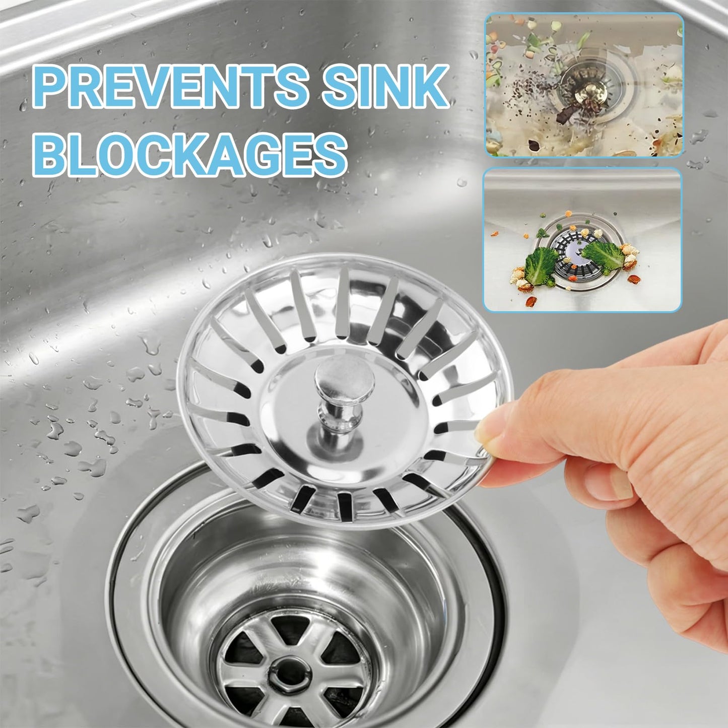 78mm Sink Plug Strainer for Kitchen with Leakproof Rubber Seal | Universal UK Stainless Steel Replacement Basket Filter for Food Waste & Hair Catcher