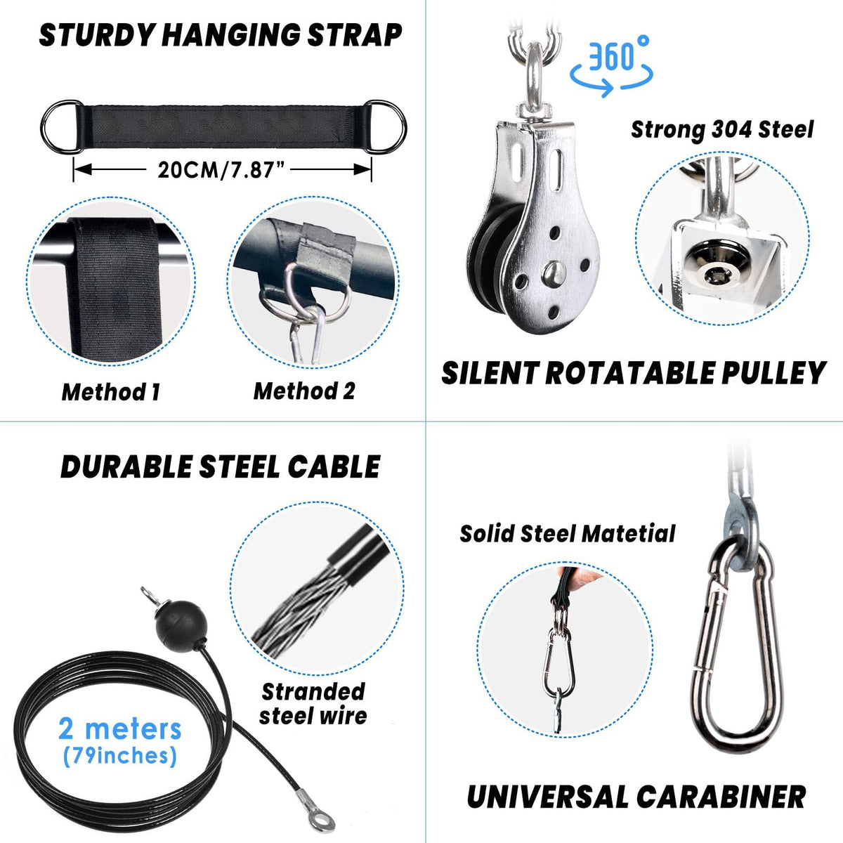 Lyndwin Cable Pulley System Home Gym for Lat Pull Down, 3 in 1 Dual Cable Weight Pulley System Machine Attachment for Chest Fly Tricep Bicep Arm Chest