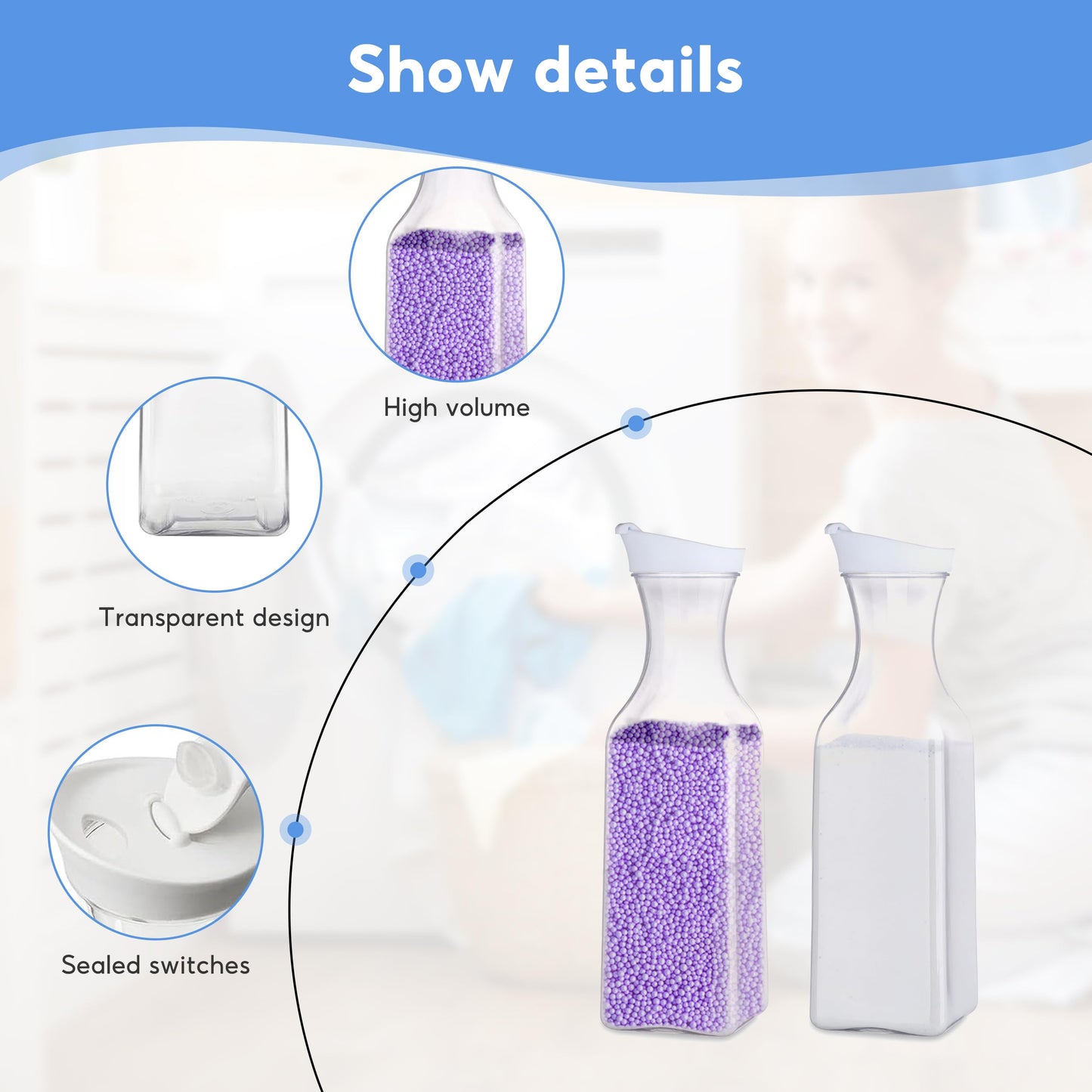 2PCS Washing Powder Storage, 1.5L Detergent Dispenser with 2 Funnel