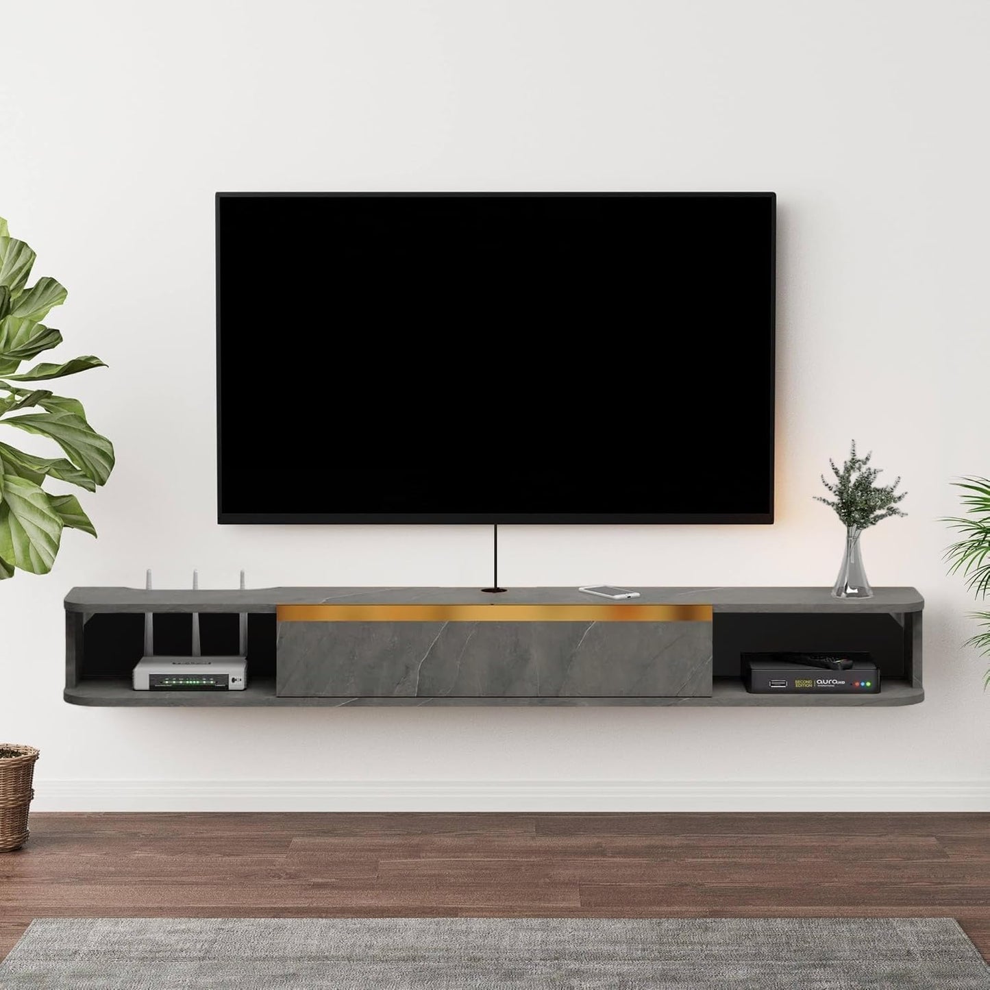 Pmnianhua Floating TV Stand, Wall Mounted Entertainment Center TV Media Console, Floating Shelves w/ Door