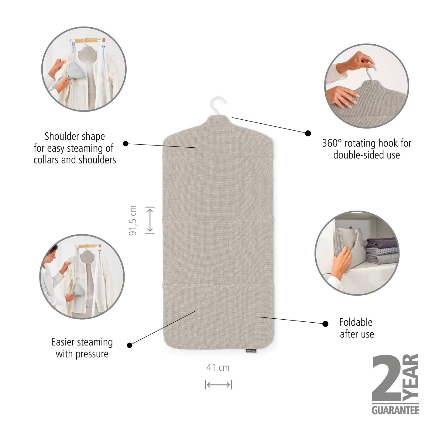 Brabantia - Foldable Steam Board - for High Pressure Clothes Steaming - Solid Heat Resistant Surface - Versatile Hanging Hook - Easier Steaming with
