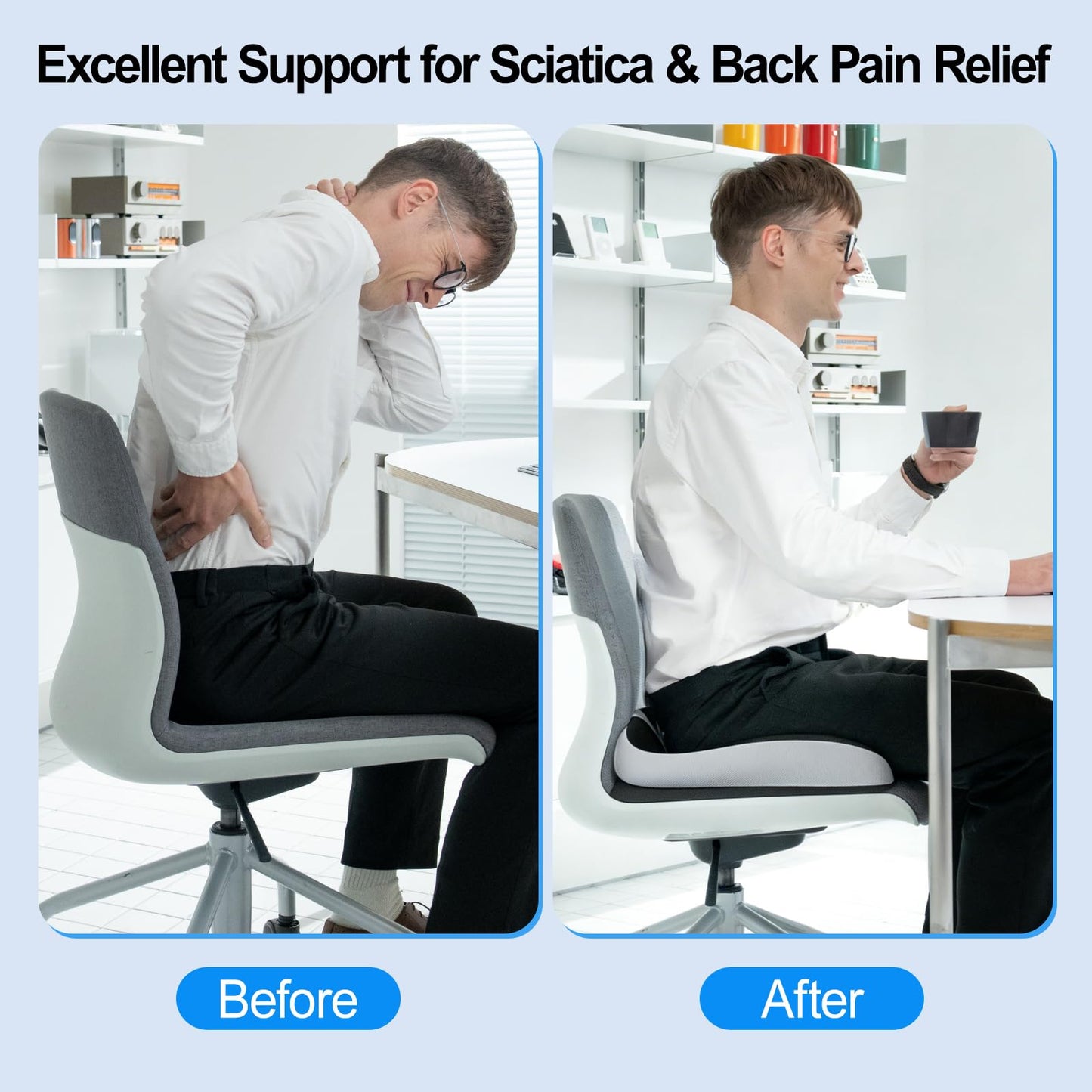 FALSKT Coccyx Cushion for Tailbone Pain Relief Memory Foam Seat Cushions