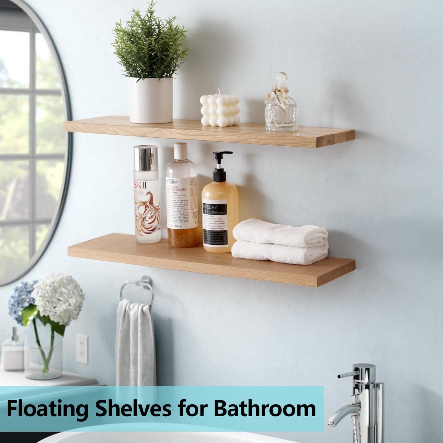Gieanoo Floating Shelf, 60cm Solid Oak Wood Rustic Wall Shelf Wall mounted Radiator shelf Display Shelf For Living Room, Kitchen, Bedroom,Bathroom