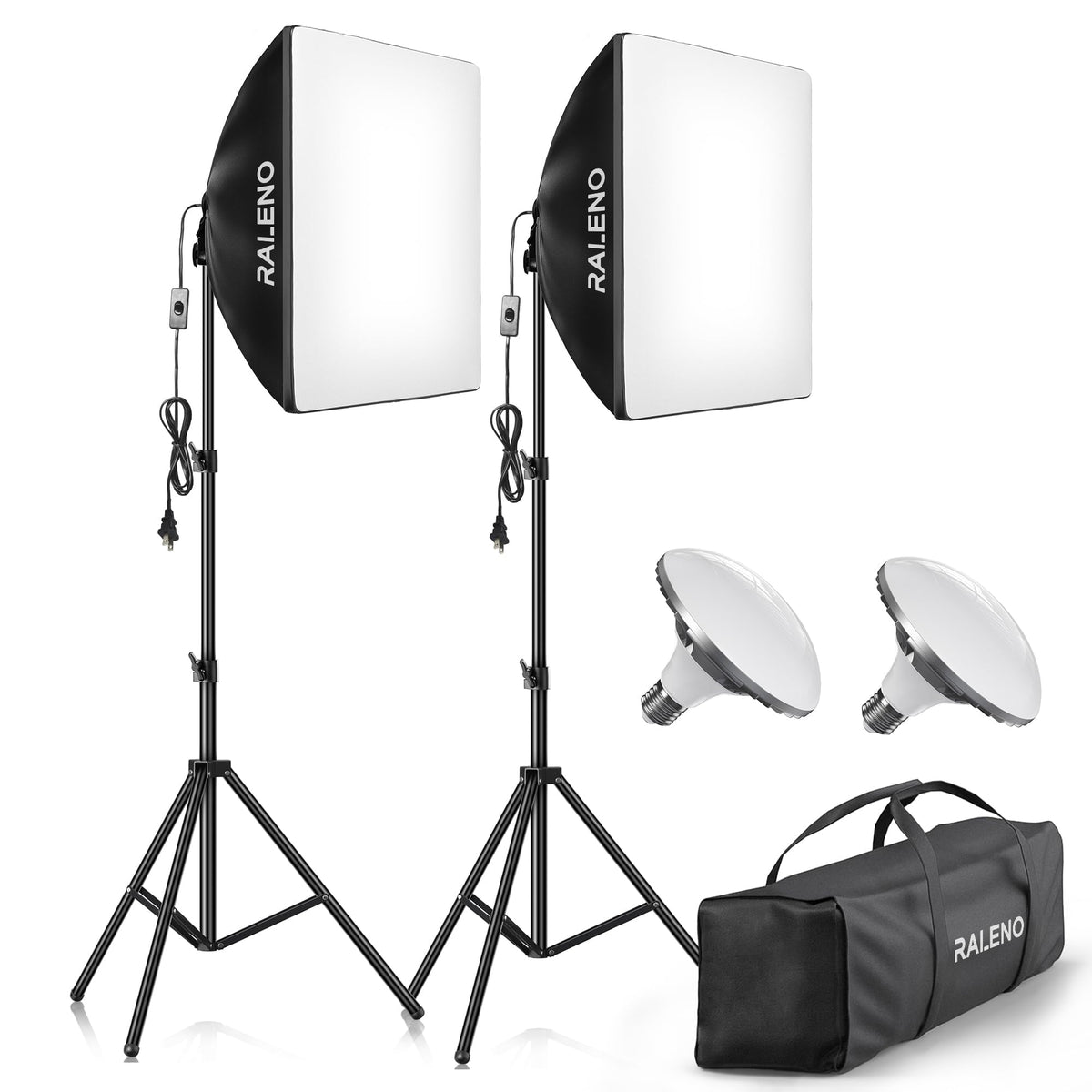 RALENO Softbox Lighting Kit, 2 x 50x50cm Photography Studio Lighting with 50W LED Bulbs, 5500K 97 CRI Continuous Lighting Kit Photo Equipment for