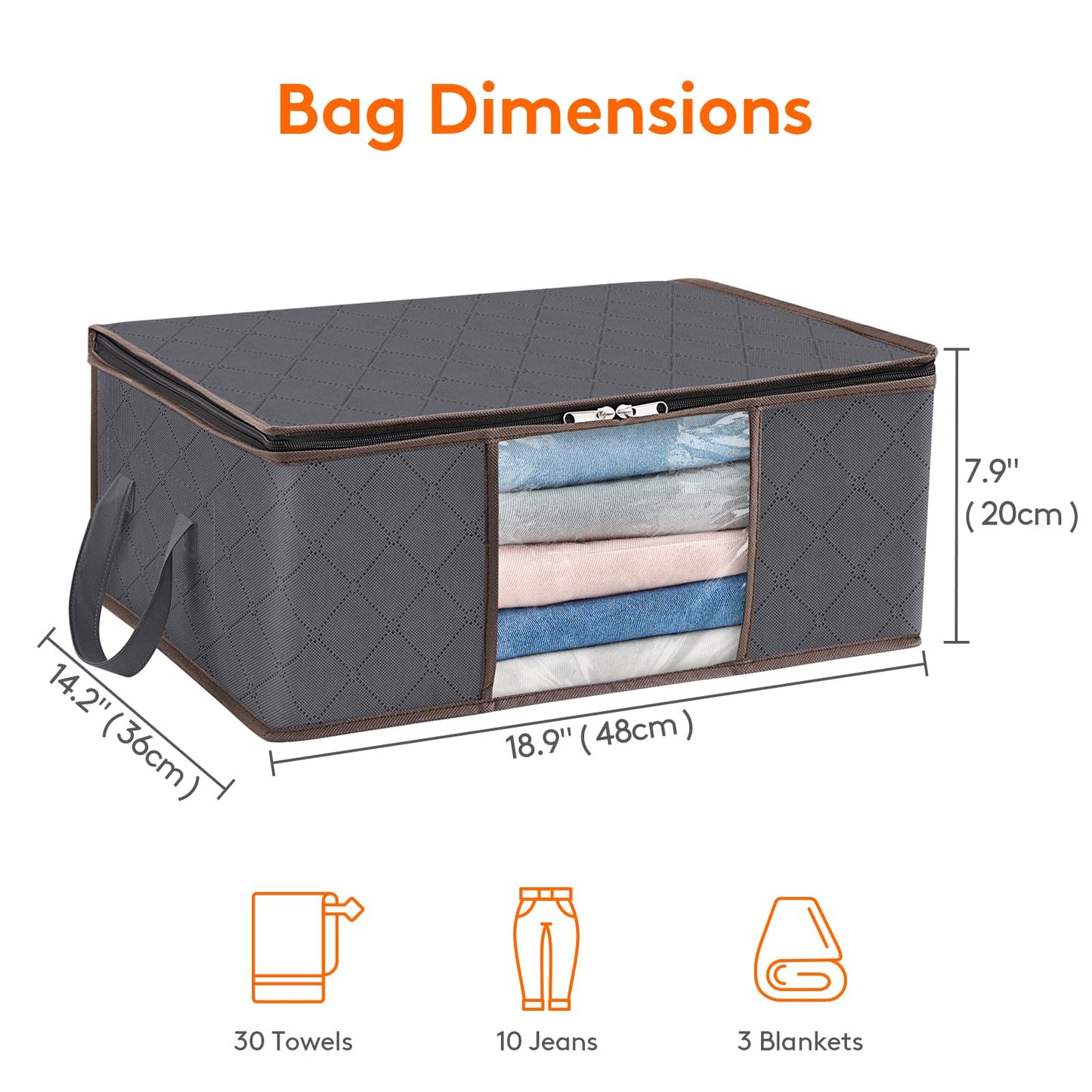 Lifewit 4 Pack Clothes Storage Bag Foldable Storage Boxes with Lids Underbed Wardrobe Storage Organiser with Sturdy Fabric Clear Window for Clothing
