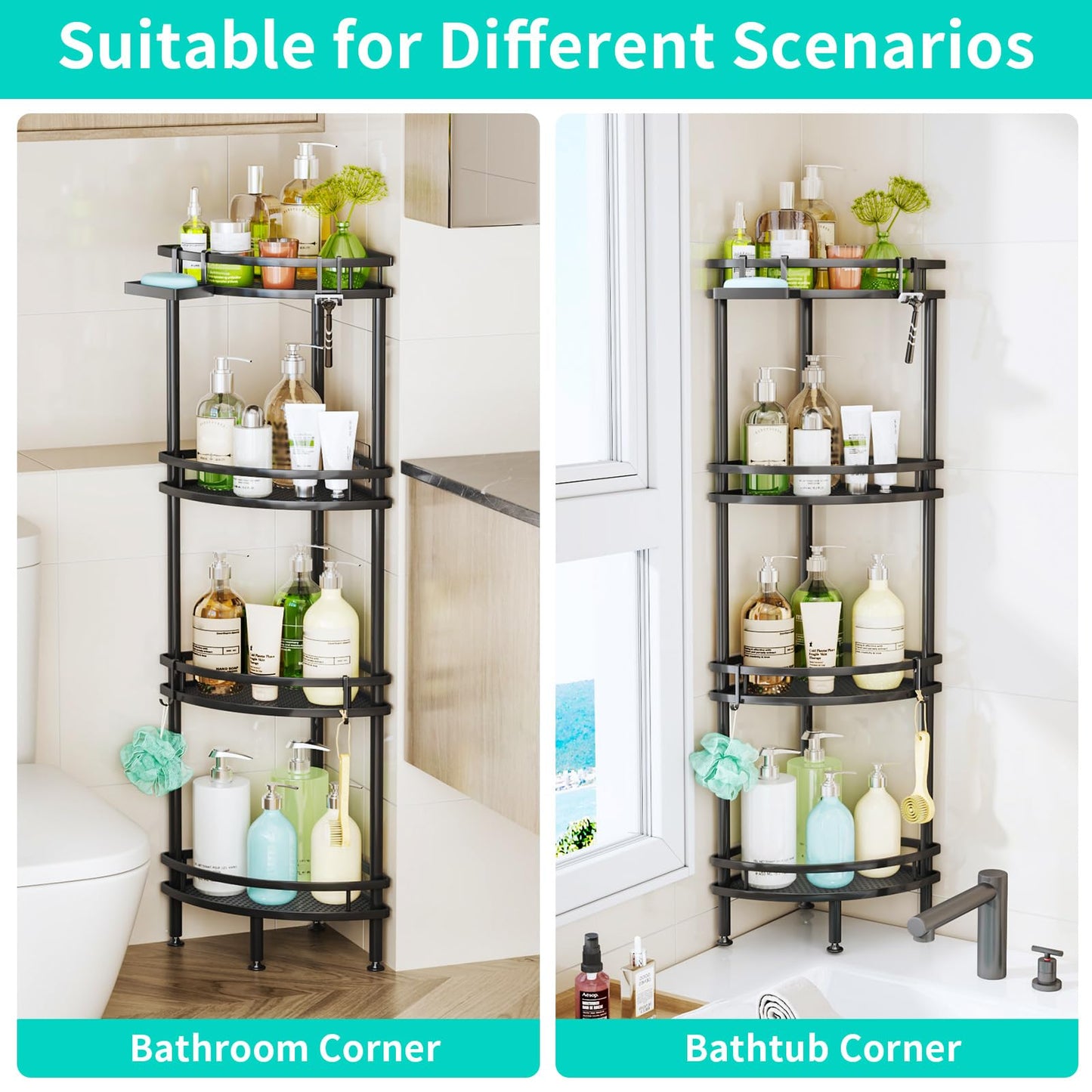 HapiRm Freestanding Shower Caddy Corner - 3 Tier Adjustable Feet Shelves