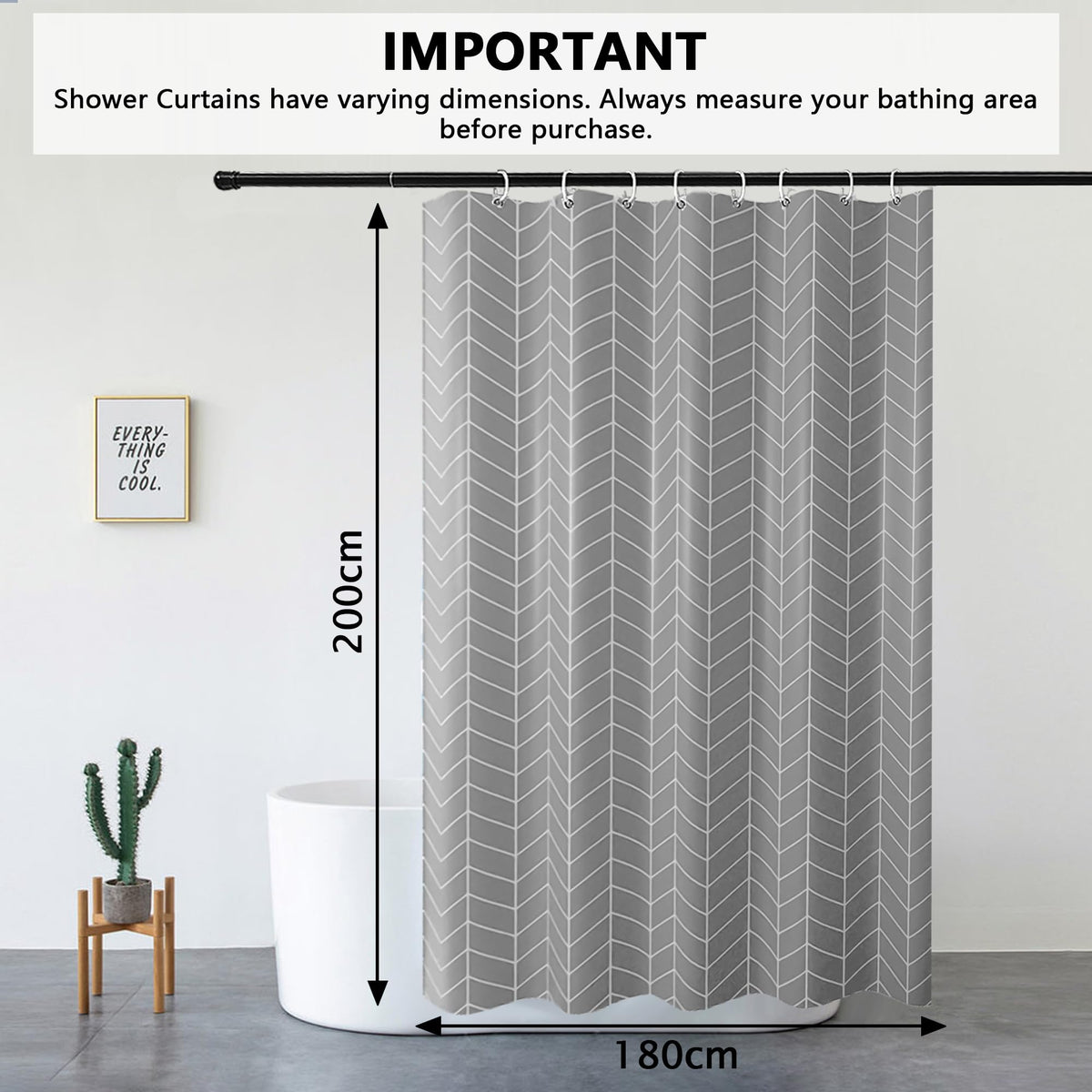 KAIMEIYU Shower Curtain Polyester Bath Curtains Heavy Duty with 12 Hooks Bathroom Curtain Washable Waterproof for Bathtub and Bathroom 180 x 200 cm