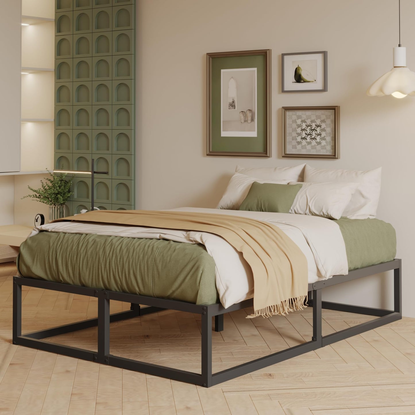 EMODA Metal Bed Frame 160 x 190cm with Steel Slats Support, Black