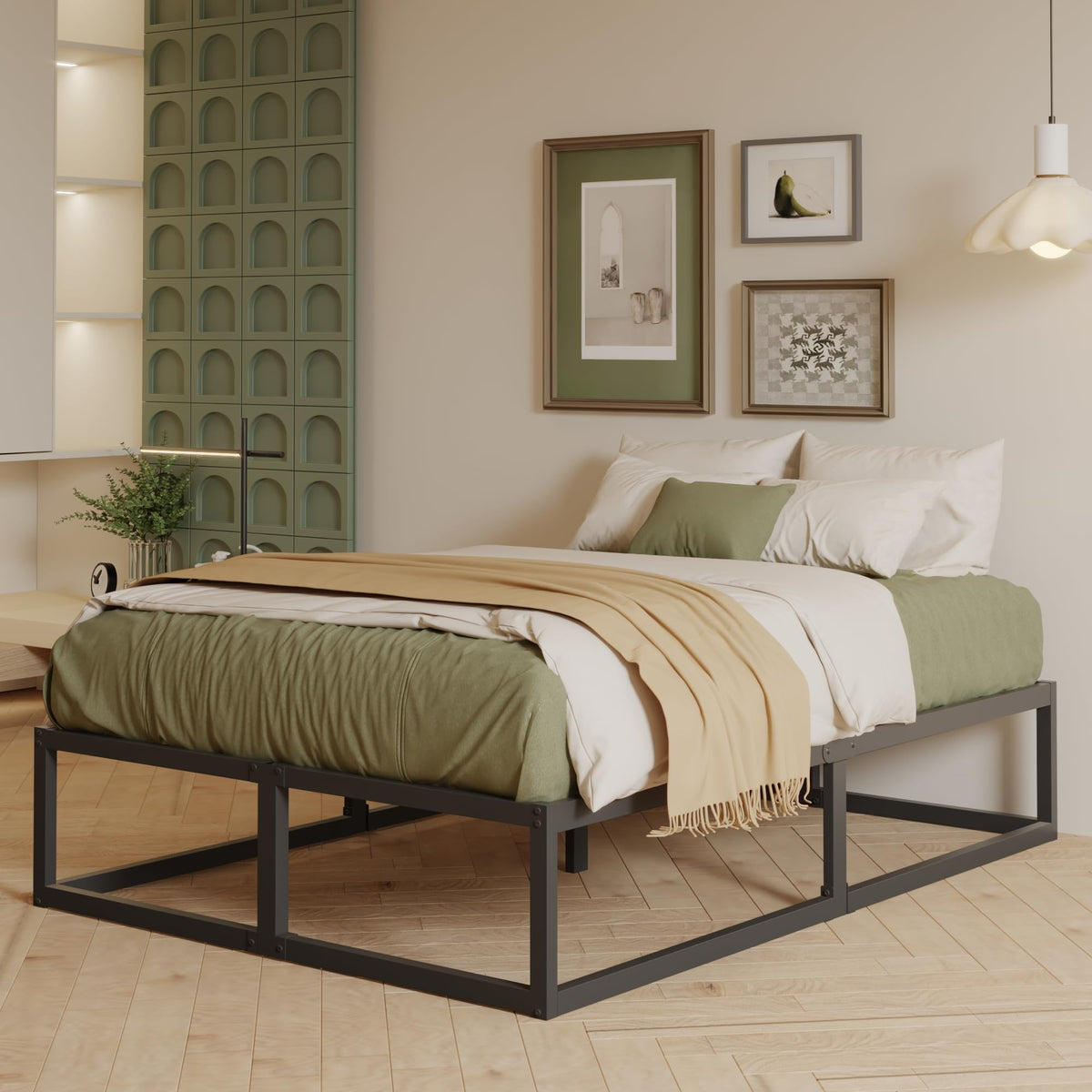 EMODA King Size Bed Frame 36cm High with Steel Slats Support, Black