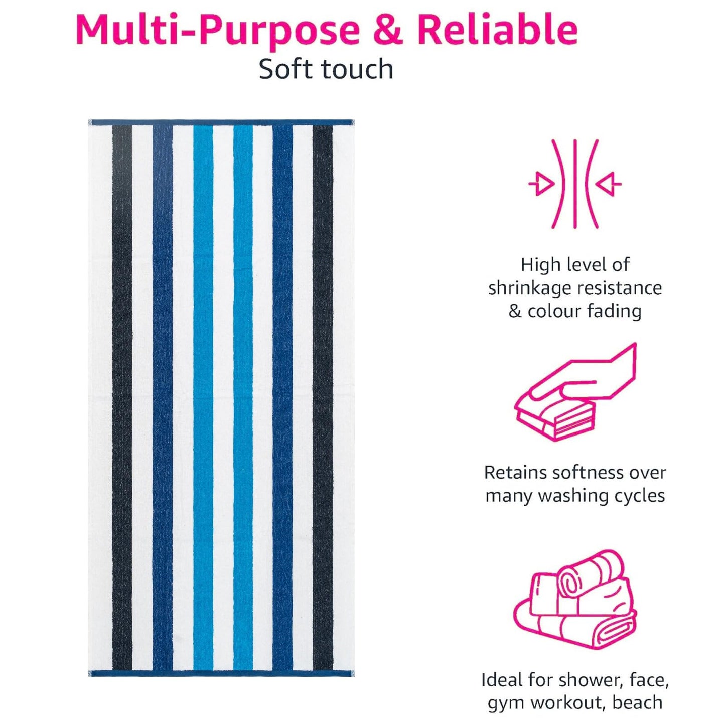 CASA COPENHAGEN Monaco Beach Towels, durable & long-lasting, quick-drying, for pool, bath & shower, 76 x 152 cm, 4-piece set of cotton beach towels