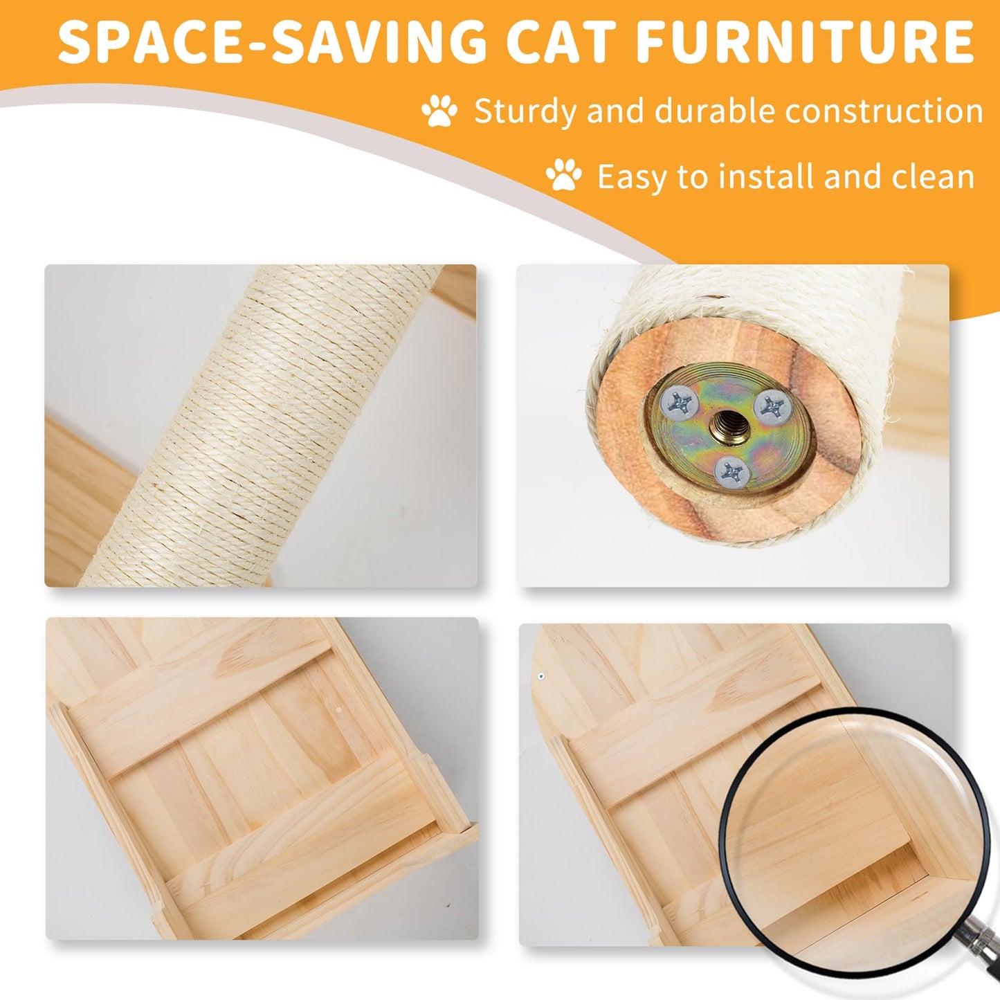Cat Wall Shelves, Cat Wall Furniture Set, Cat Shelves and Perches for Wall, Cat Climbing Shelf Playground Set, Cat Scratching Post with 3 Steps Wall