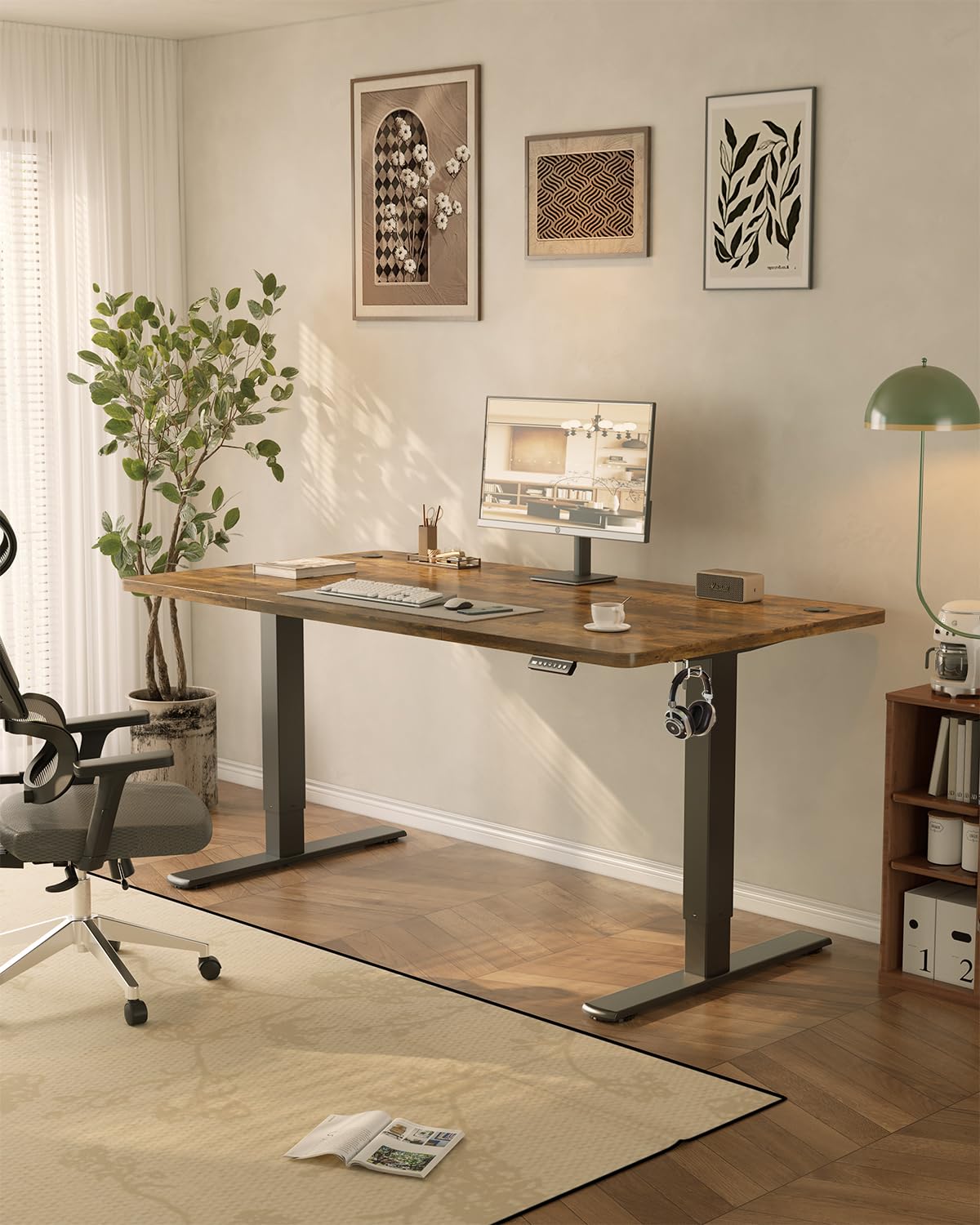 JUMMICO 160x70cm Electric Standing Desk with USB Charging Height Adjustable Desk with Sedentary Reminder Stand Up Desk with Splice Board for Home