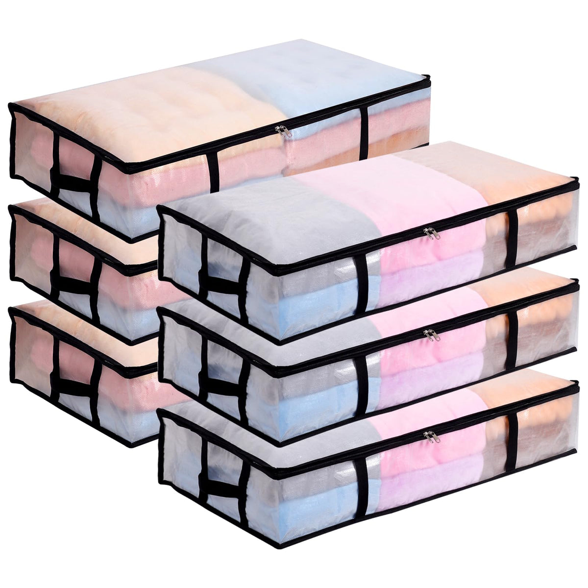 6 Pack 90L Under Bed Storage Bags Foldable UnderBed Storage Box, Clear PP