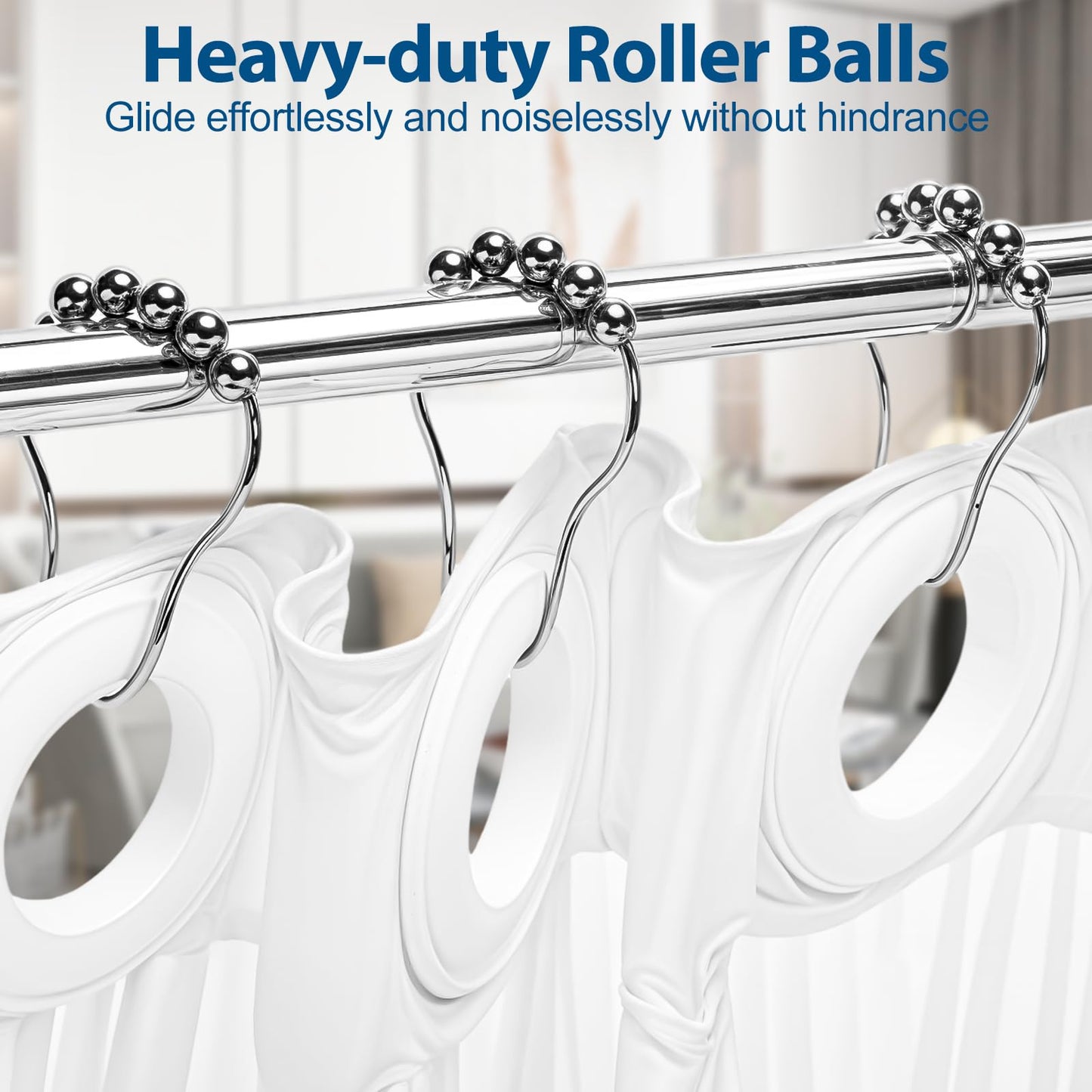 12 Pack Shower Curtain Rings, Stainless Steel Hooks, 1.5 Inch, Silver