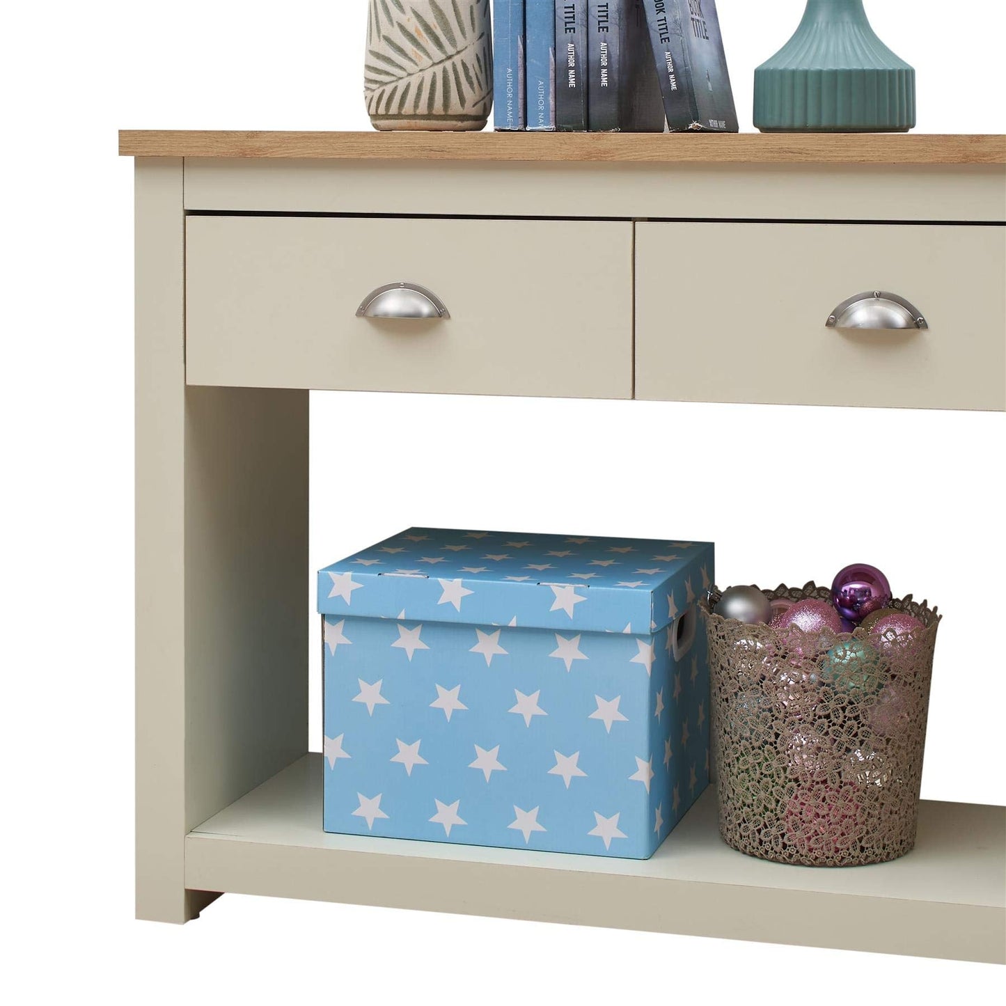 TAD TIMBER ART DESIGN UK Lisbon Console Hallway Side Table 2 Drawers Shelf Desk Storage Furniture Cream