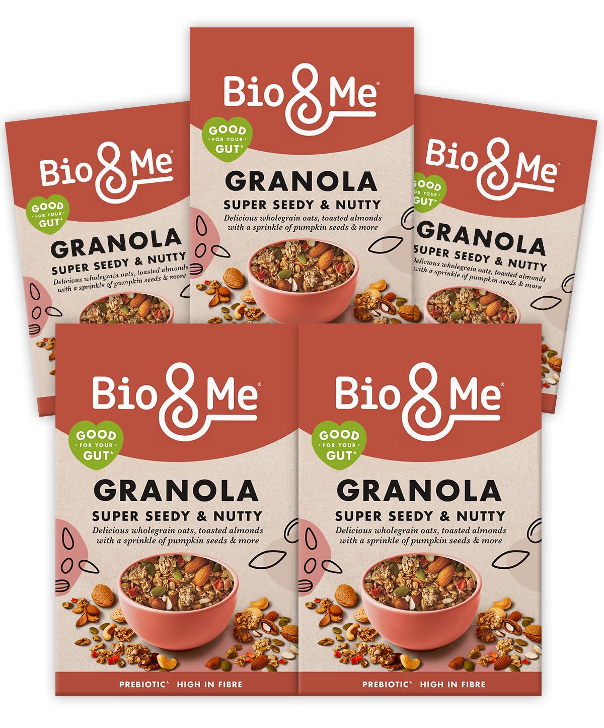 Bio&Me Super Seedy and Nutty Granola 5-Pack (5 x 360g) ? Vegan, High Fibre, No Added Sugar, Gut-Loving Breakfast Cereal