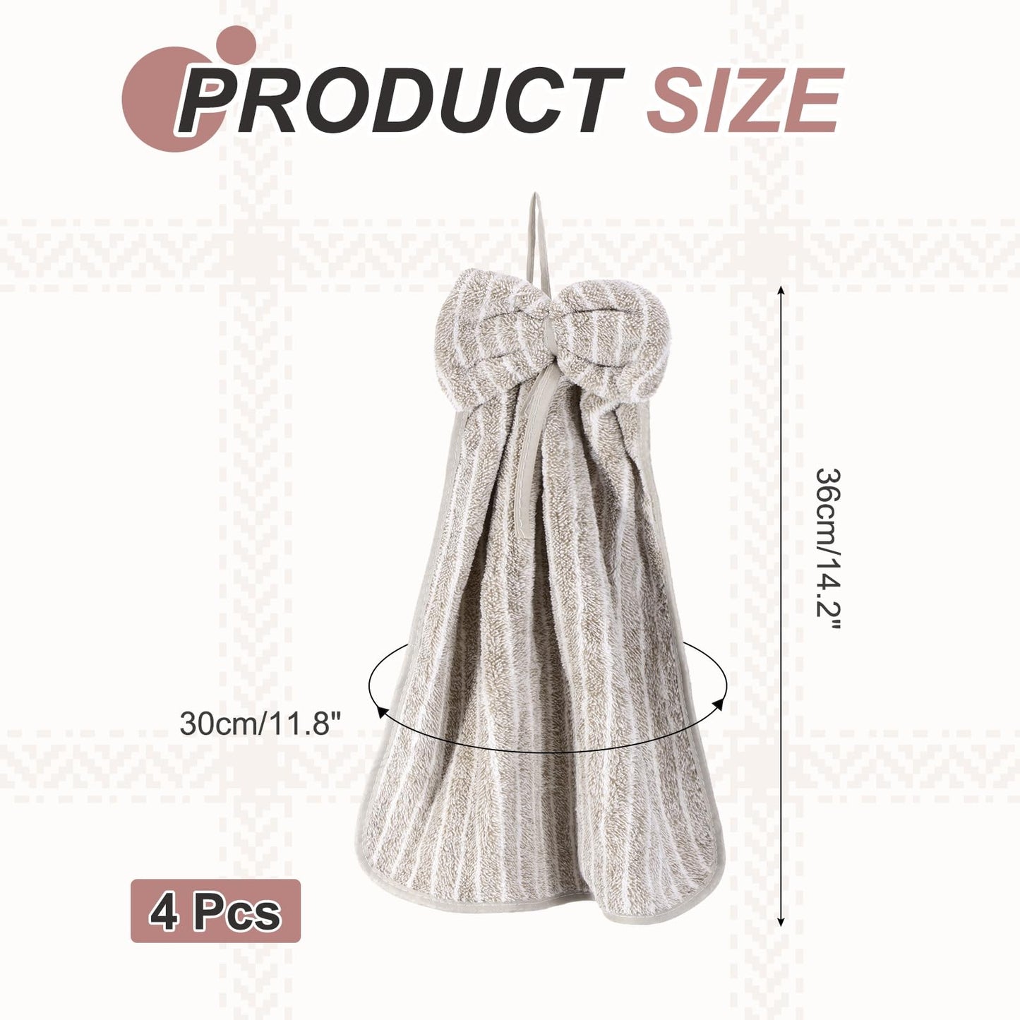 sourcing map 4Pcs Bow Hand Towels with Hanging Loop, 14.2" x 11.8" Soft Coral Fleece Microfiber Bowknot Hanging Hand Dry Towels Quick Dry and