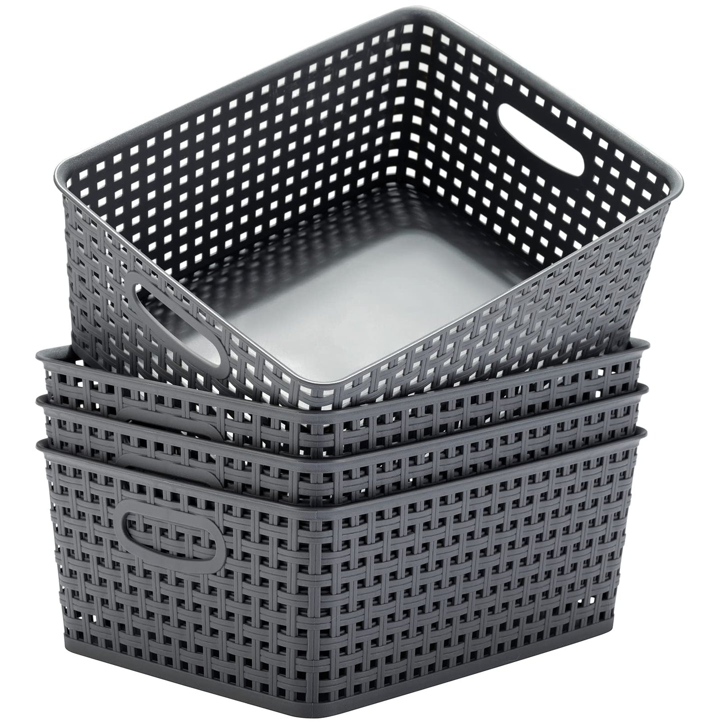 Eslite Plastic Storage Baskets for Organizing,11.42"X9"X4.7",Pack of 4 (Grey)