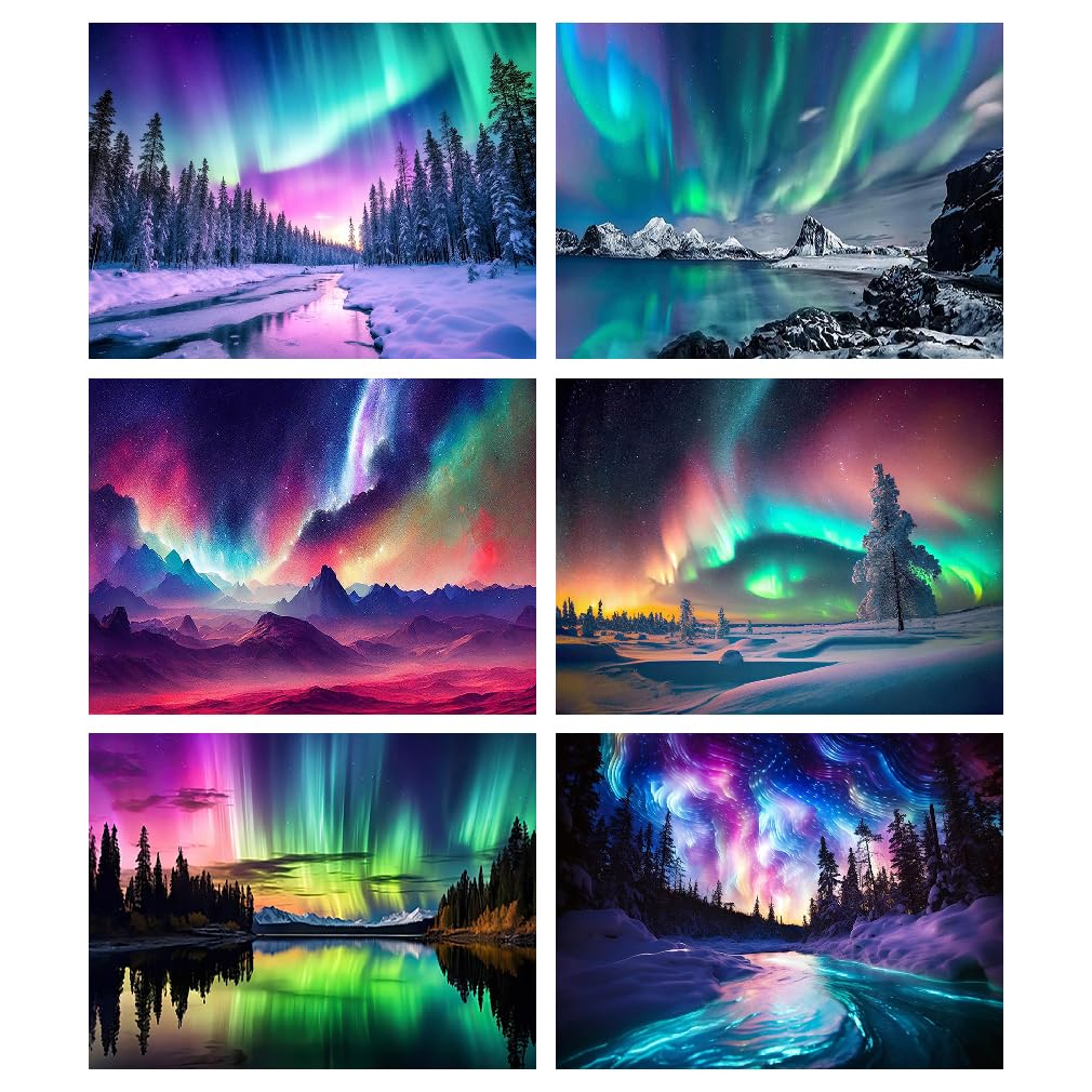 BEAYIOU 6 Pack Aurora Diamond Painting Kits for Adults?5D DIY Colourful Diamond Art Kits for Beginners Round Full Drill Painting with Diamonds Gem Art