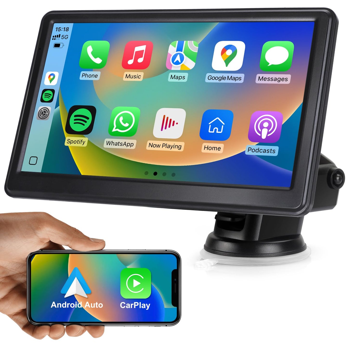 Wireless CarPlay & Android Auto Screen, 7 Inch Portable Car Stereo with HD Touch Screen, Car Audio Receivers with Bluetooth Hands-free Calling, GPS