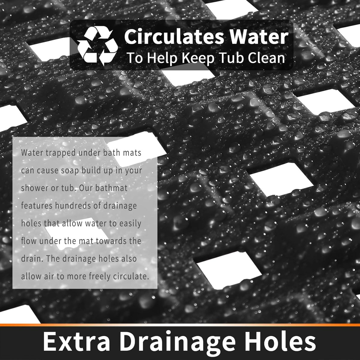 Yimobra Non Slip Bath Mat, Super Strong Suction Cups, 88 x 40 cm Long Tub Mat with Drain Holes, Machine Washable Fast Draining Shower Mats