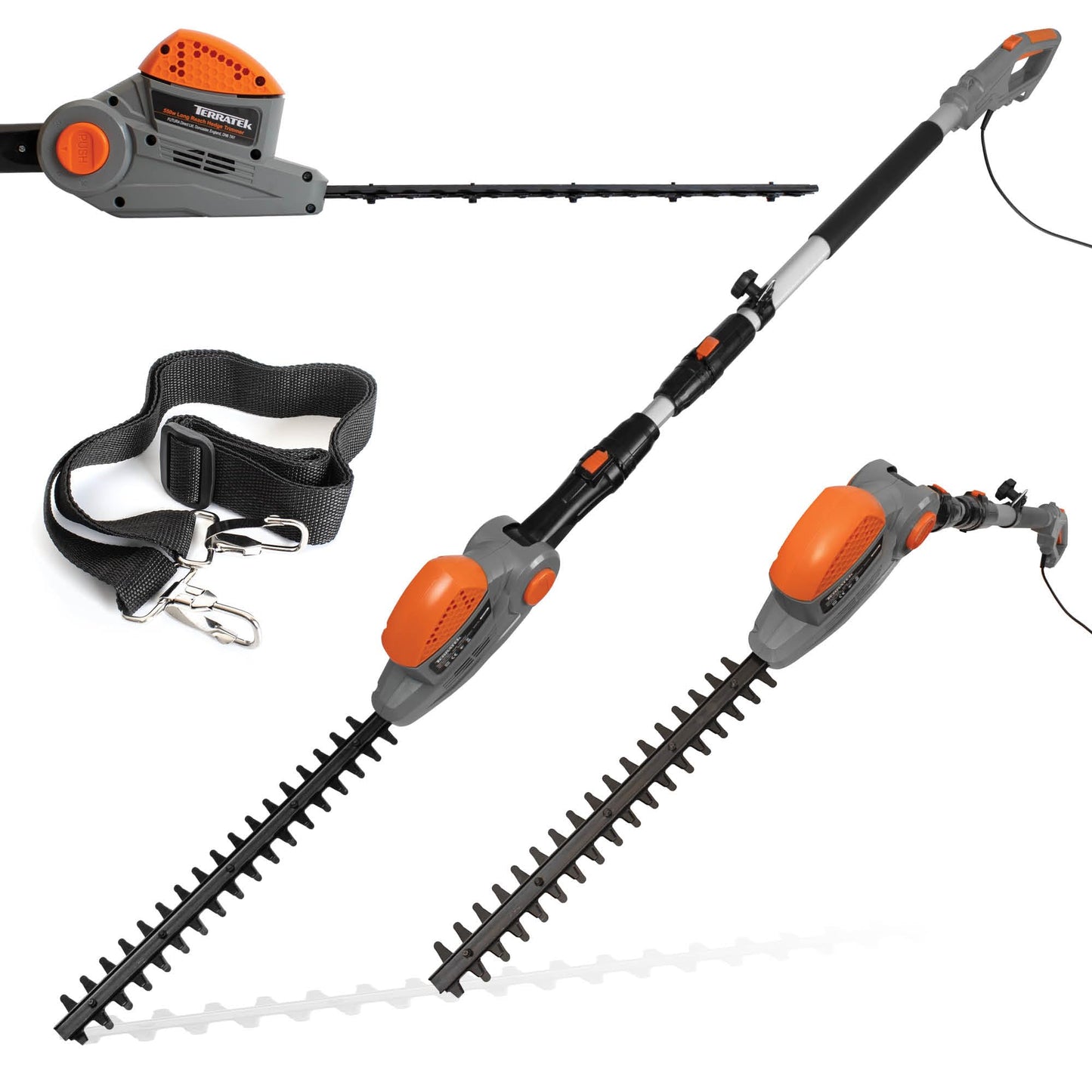Terratek Corded Extendable Pole Hedge Trimmer 550W 2.5M Telescopic Hedge Trimmer Long Reach Hedge Cutter with 4 Position's, 10m Cable and Shoulder