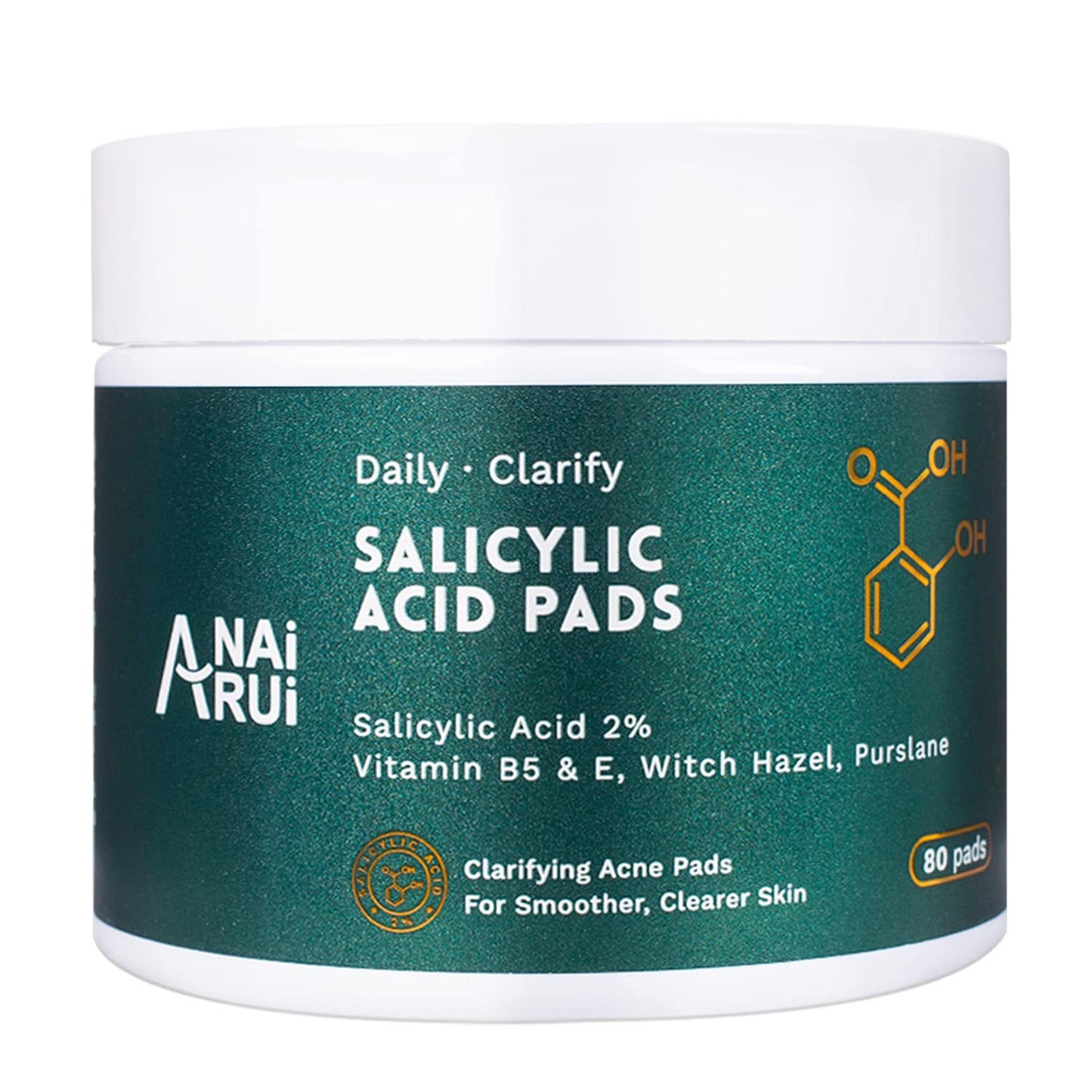 ANAiRUi Salicylic Acid Face Pads, Daily Exfoliating Pads for Breakouts, Blackheads, Acne & Blemishes, Witch Hazel, Vitamins B5 & E, 80 Count