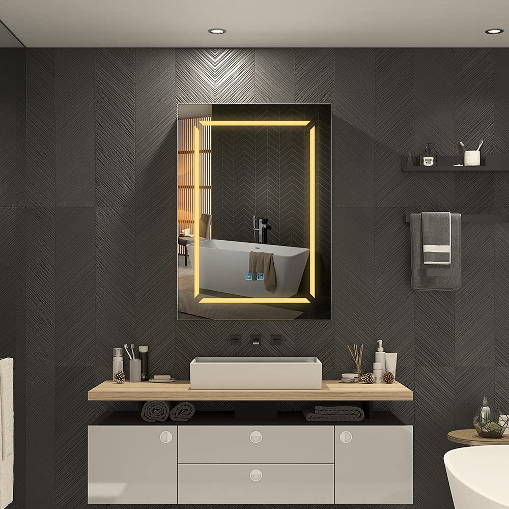 Quavikey® Black Bathroom Mirror Cabinets with Shaver Socket and Light, 50x70 cm LED Illuminated Bathroom Wall Cabinet with Mirror, Anti Fog