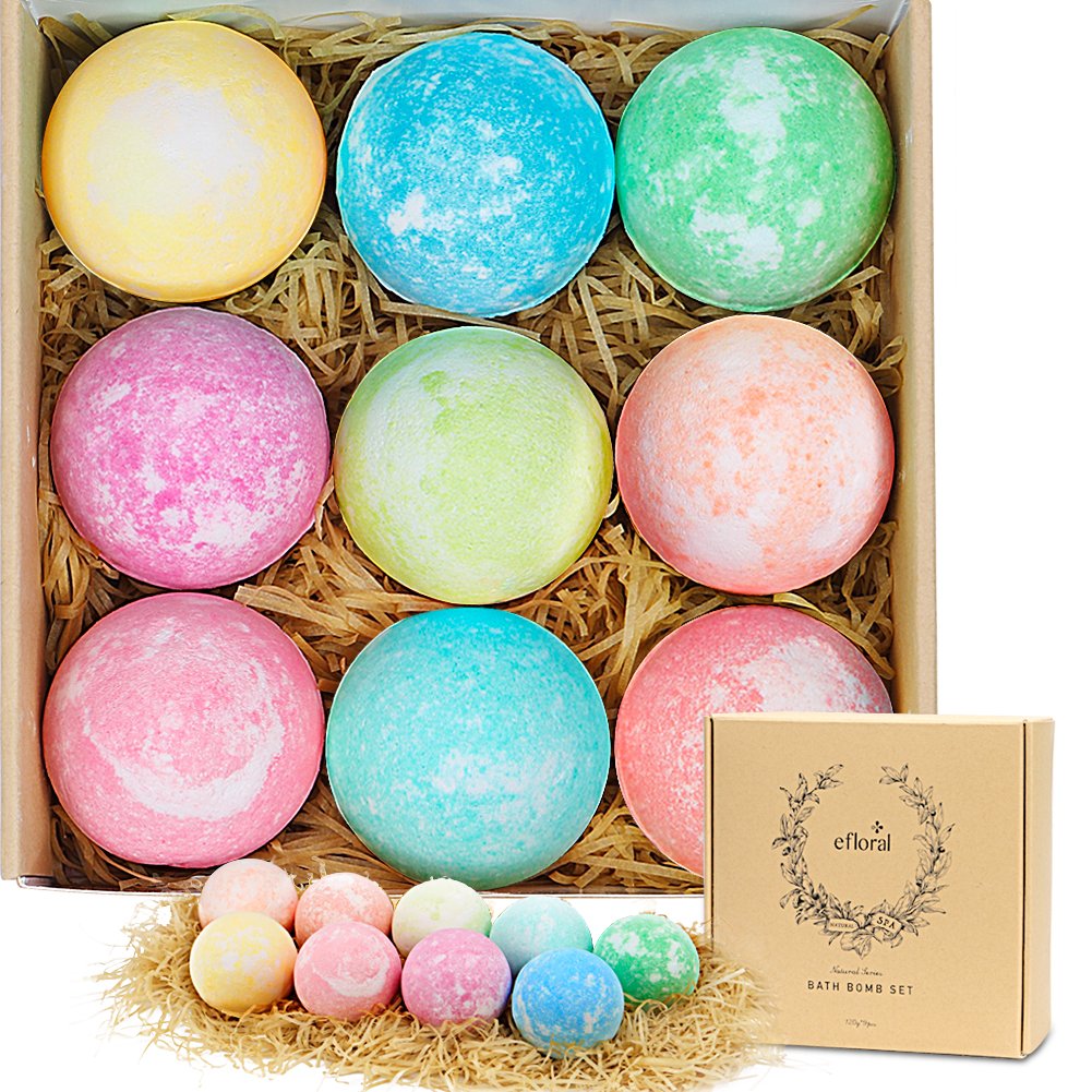 EL Efloral 9pcs 4.2oz Bath Bombs Gift Set Handmade Fizzy Bath Bomb with Essential Oils Bubble and Spa Bath Sets for Women Gifts, Christmas Gifts,