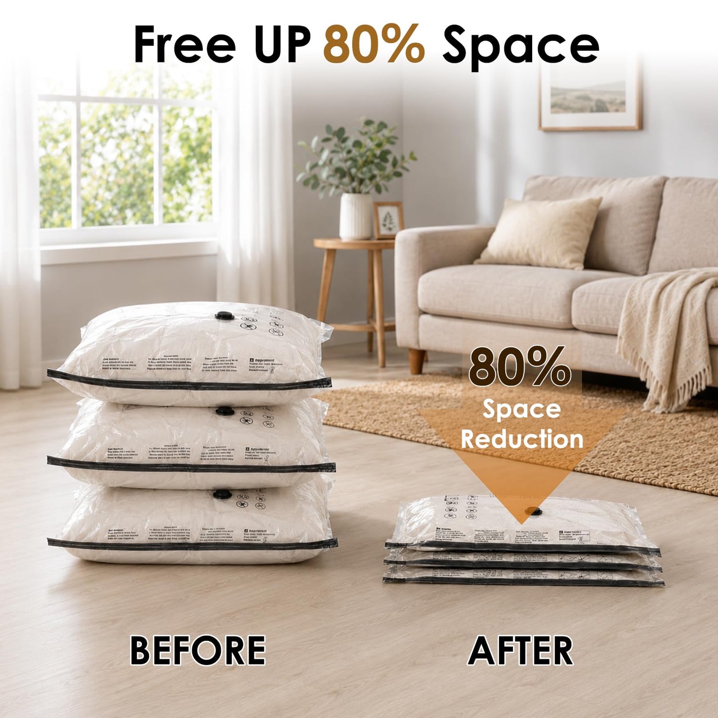 Bighan Vacuum Storage Bags 9 Pack(3 Large + 3 Medium + 3 Small) Reusable Space Saver Bags Vacuum Compression Zipper Storage Bags with Airtight Valve